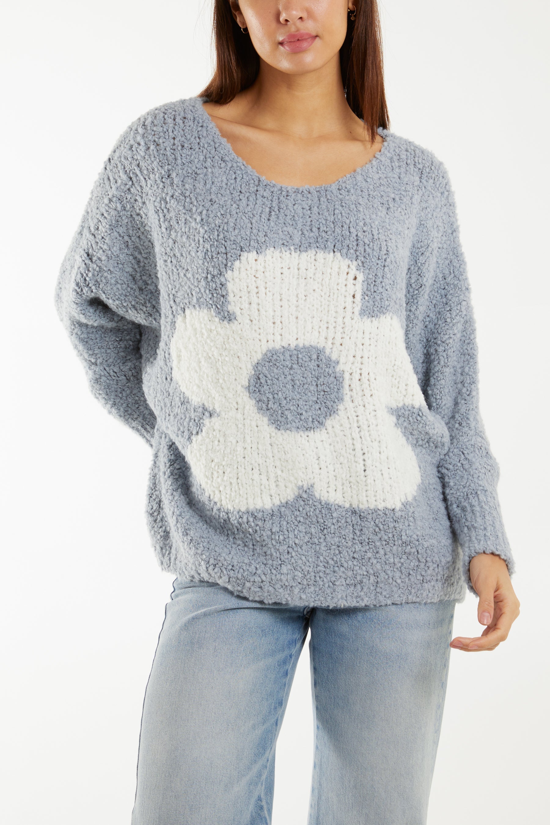 Wool Blend Daisy Boucle Super Soft Knit Jumpers WearAll Pale Blue One Size