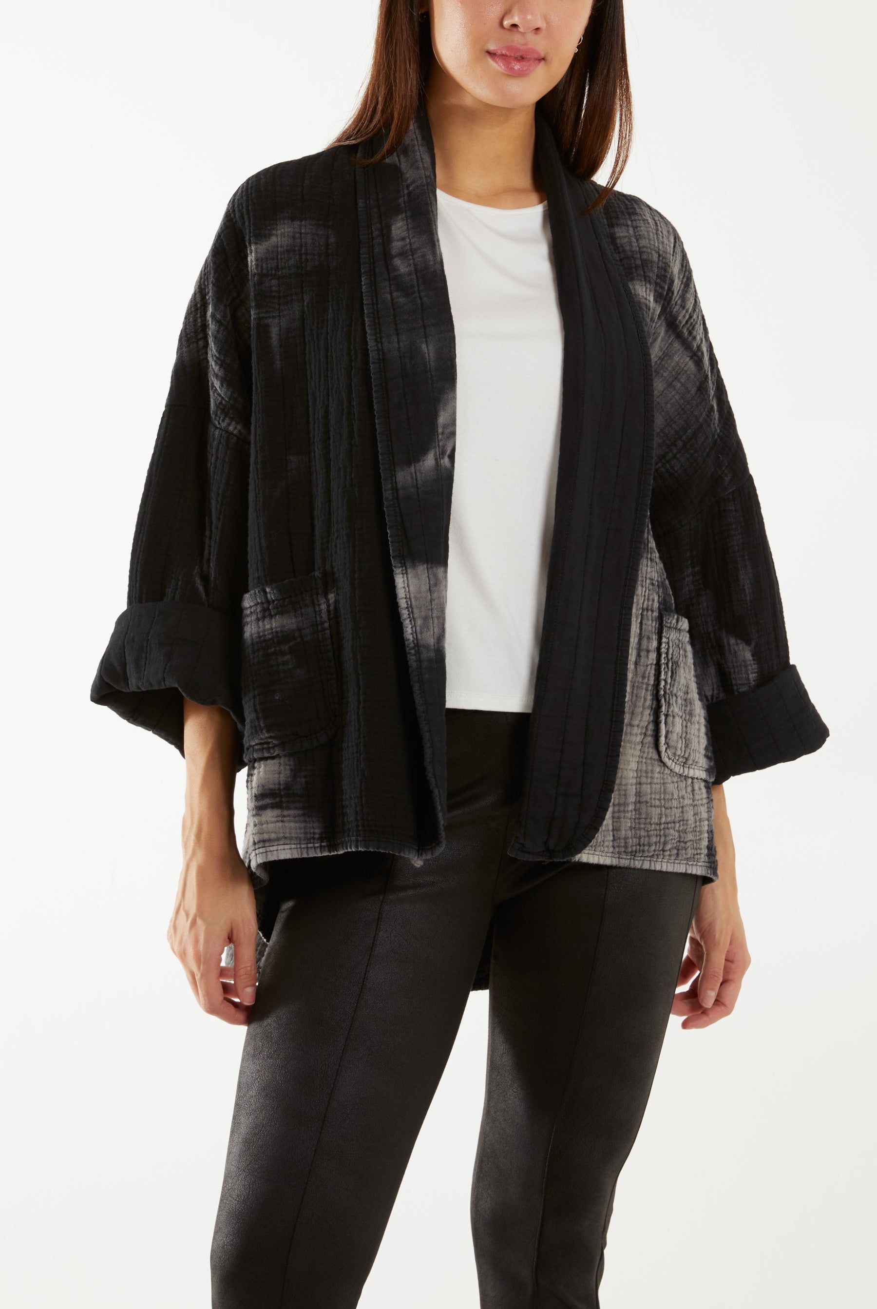 Tie Dye Cheese Cloth Kimono Jacket Jackets WearAll Black One Size