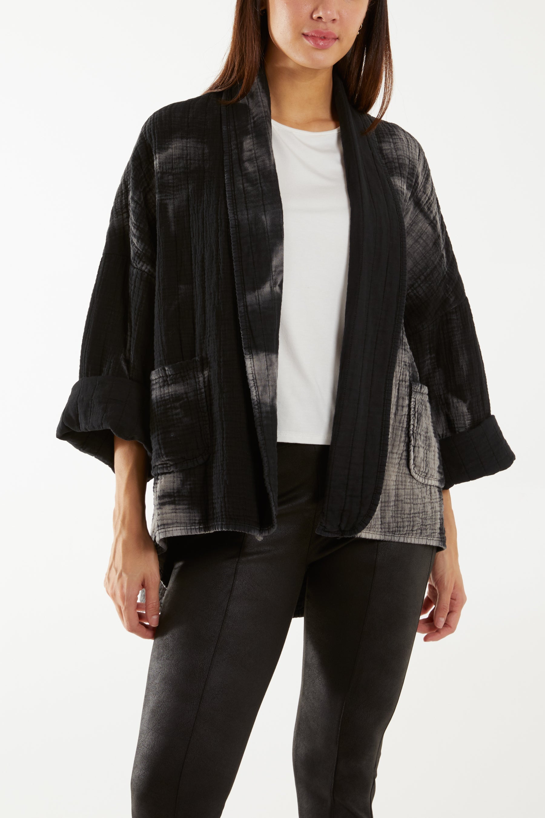 Tie Dye Cheese Cloth Kimono Jacket Jackets WearAll Black One Size