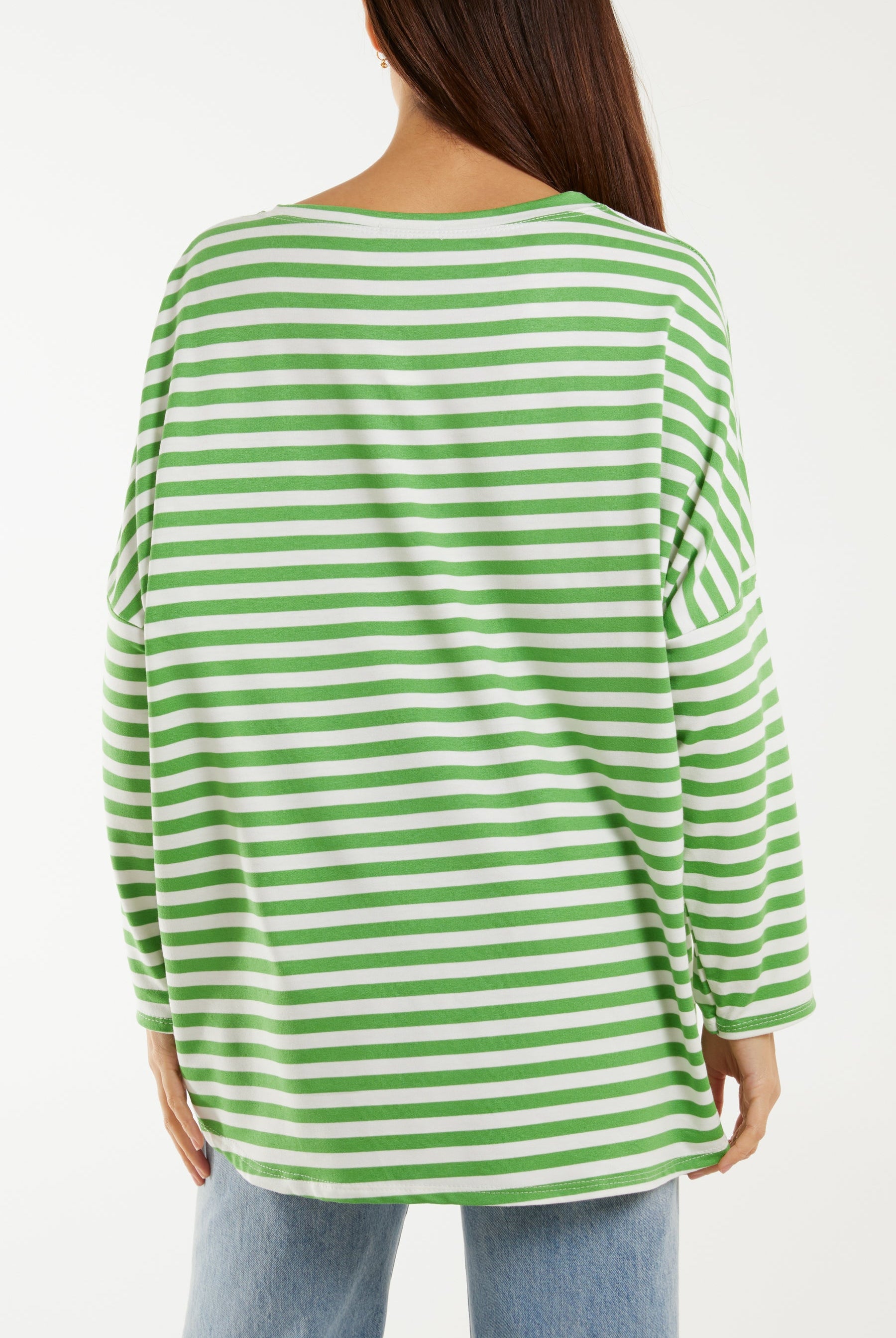 Heart Detail Long Sleeve Stripe Top T-shirts WearAll