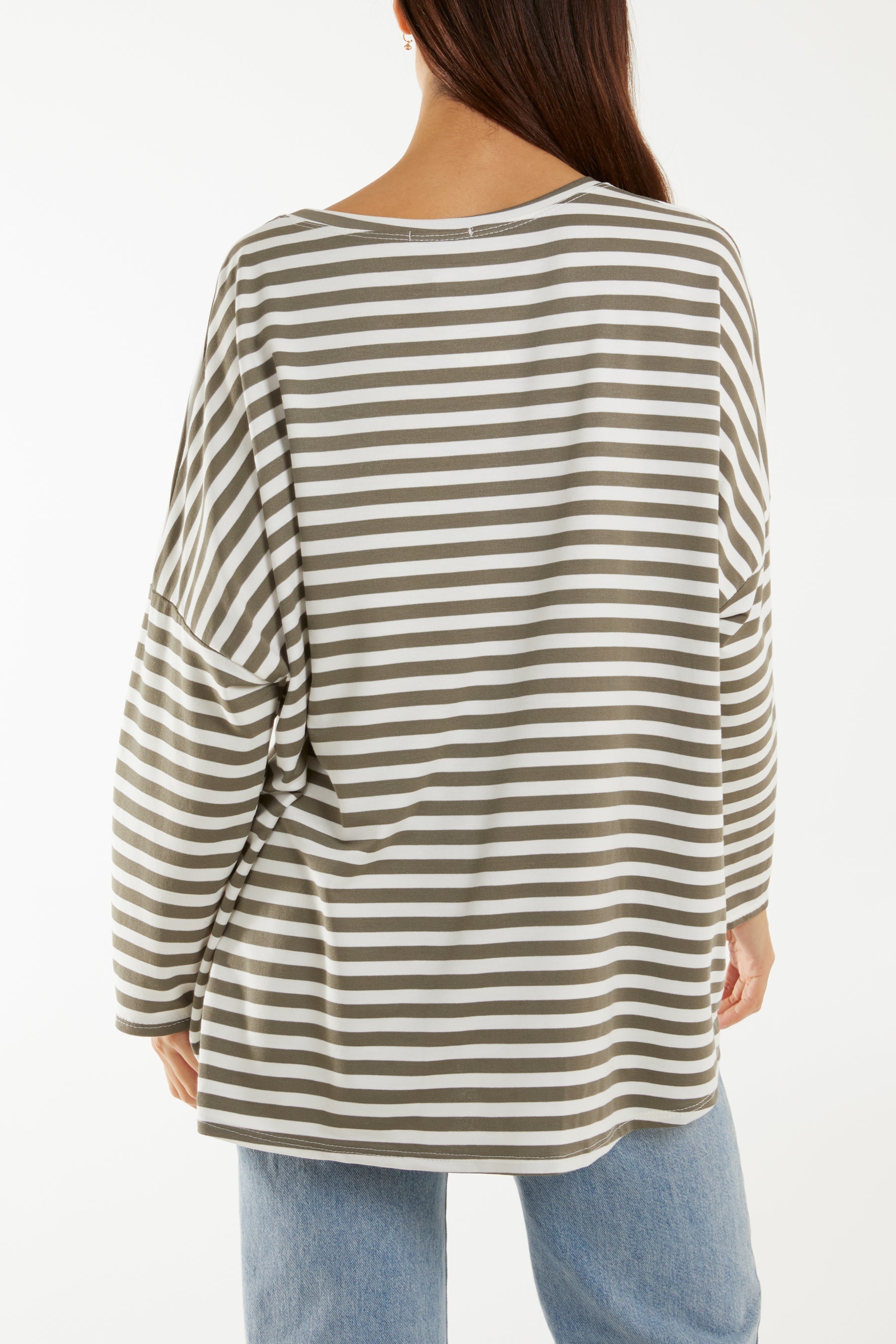 Heart Detail Long Sleeve Stripe Top T-shirts WearAll