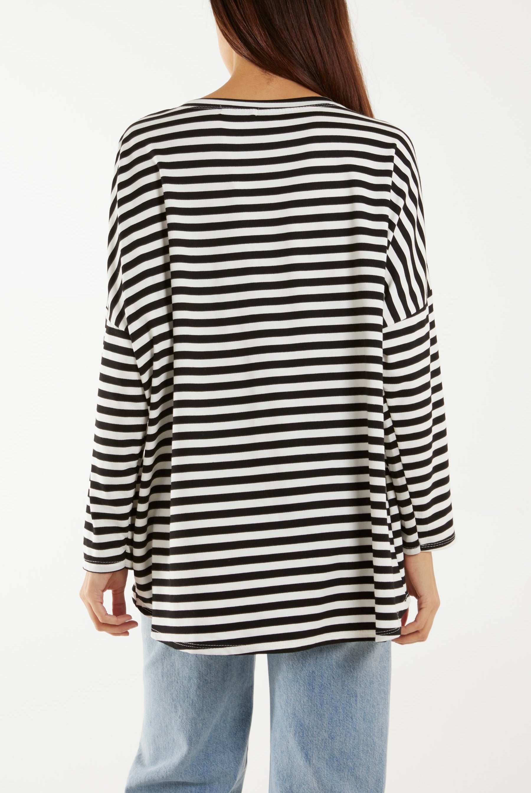 Heart Detail Long Sleeve Stripe Top T-shirts WearAll