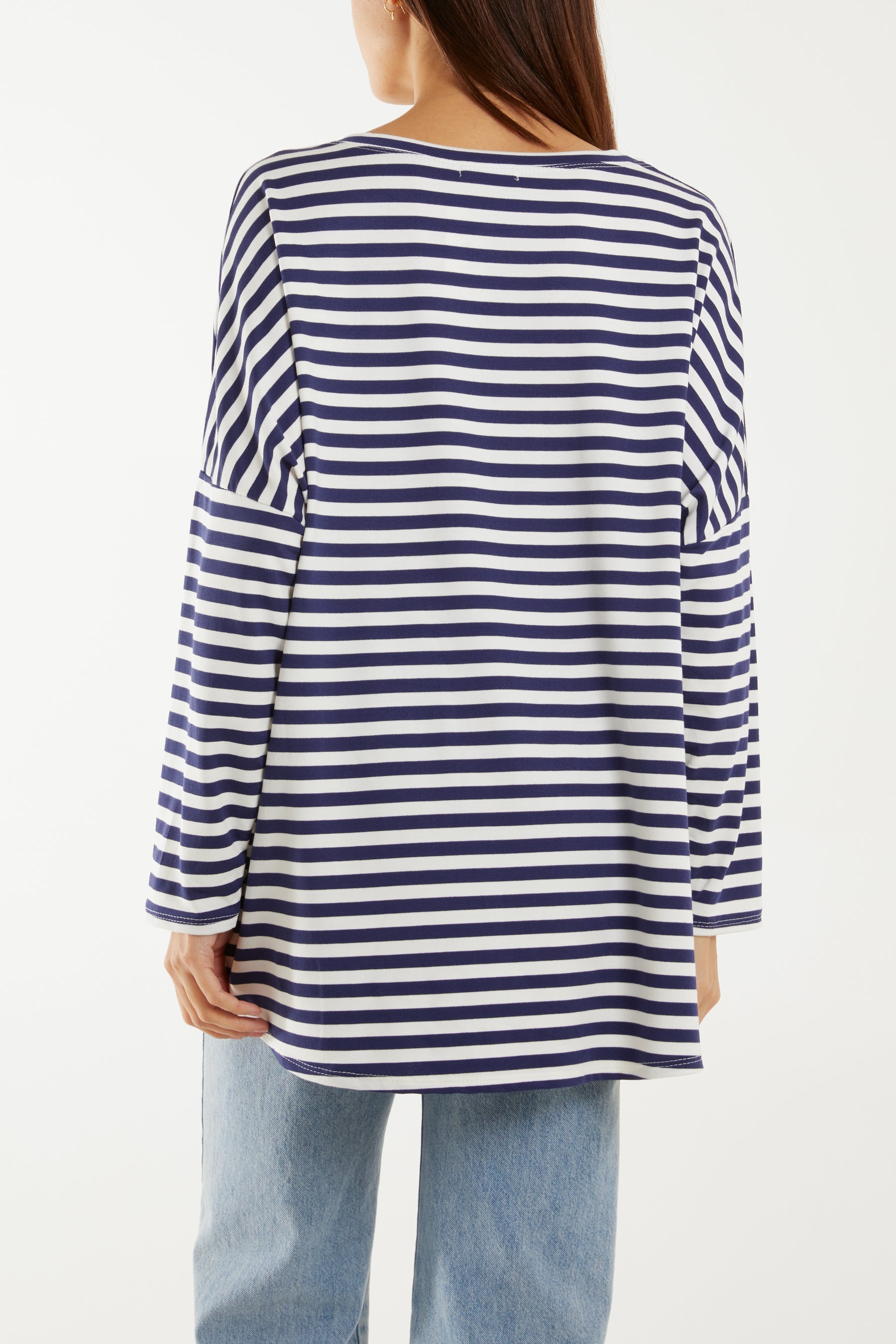 Heart Detail Long Sleeve Stripe Top T-shirts WearAll