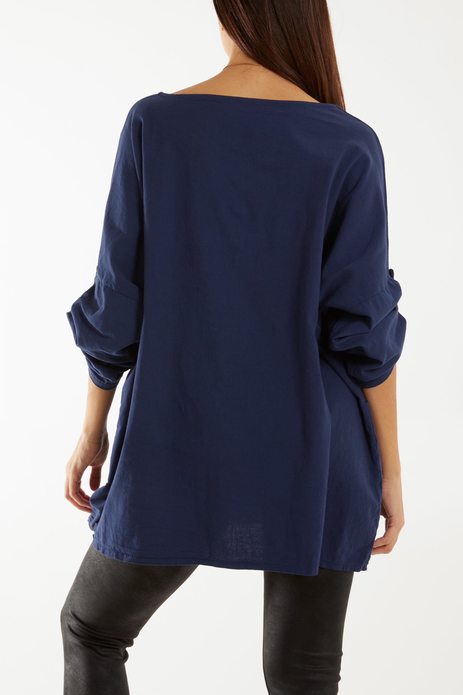 Necklace Relaxed Fit Blouse with Pockets Tops WearAll