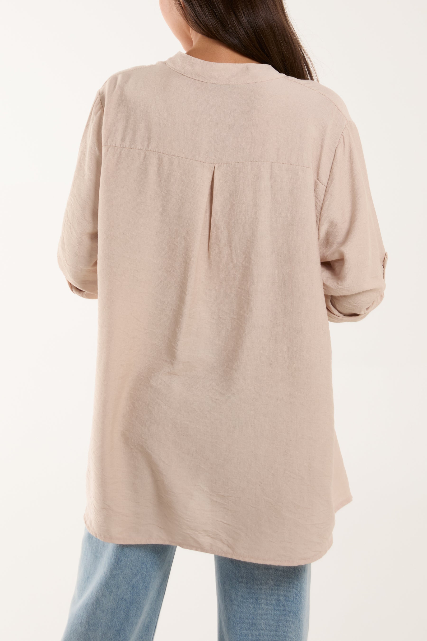 Grandad Collar Tied Up Sleeve Blouse Blouses WearAll