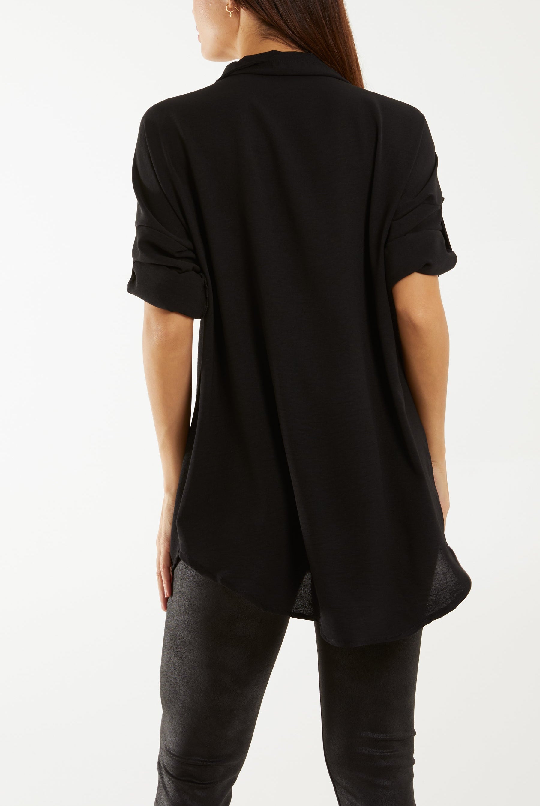 Open Collar Wooden Button Blouse Blouses WearAll