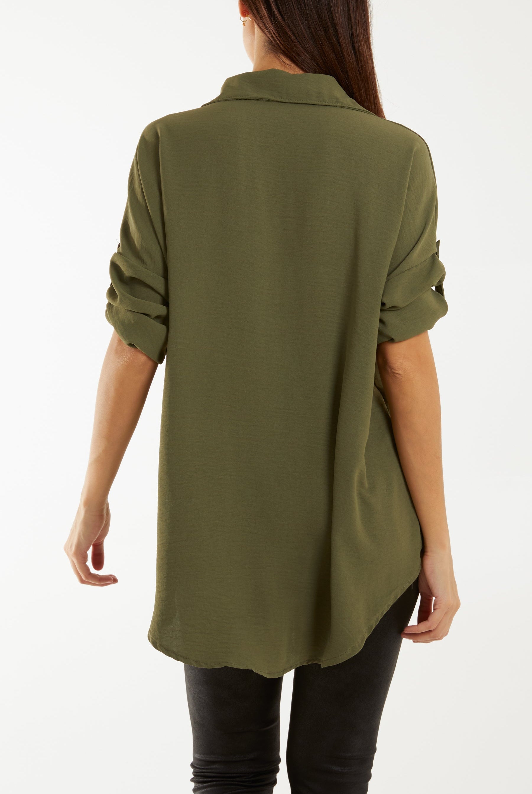 Open Collar Wooden Button Blouse Blouses WearAll