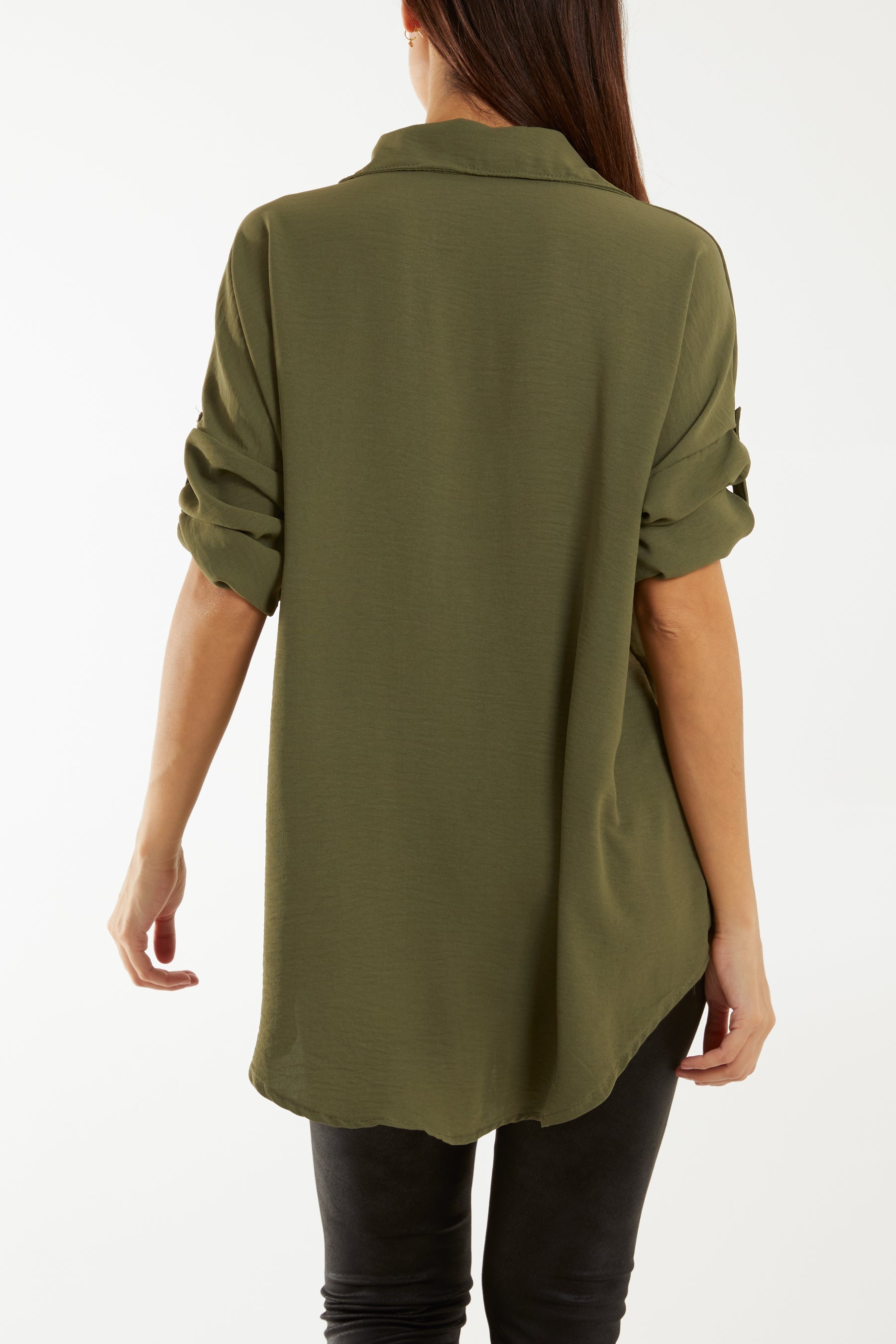 Open Collar Wooden Button Blouse Blouses WearAll