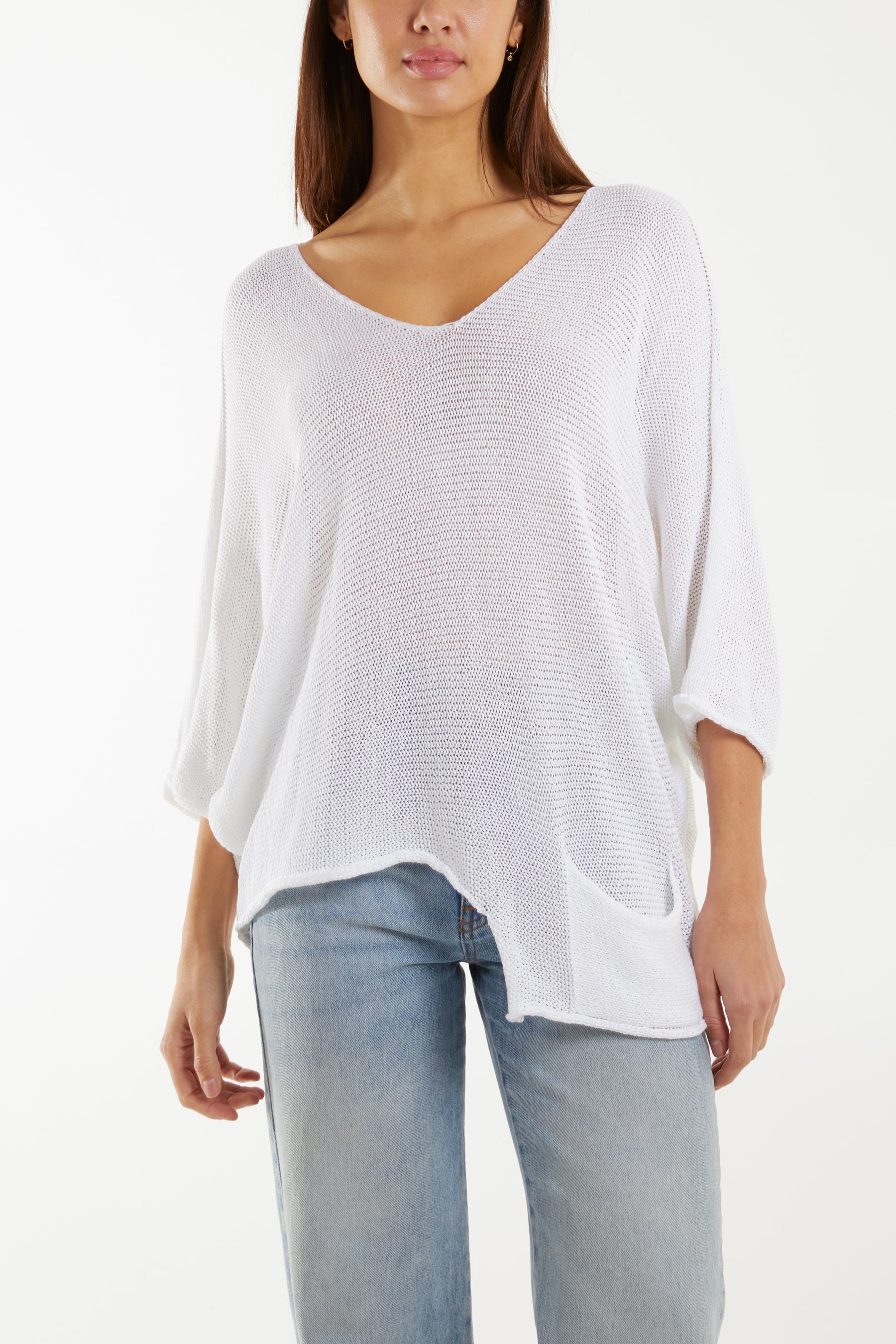 Cotton Crochet Asymmetric Hem Jumper Jumpers WearAll Cream One Size