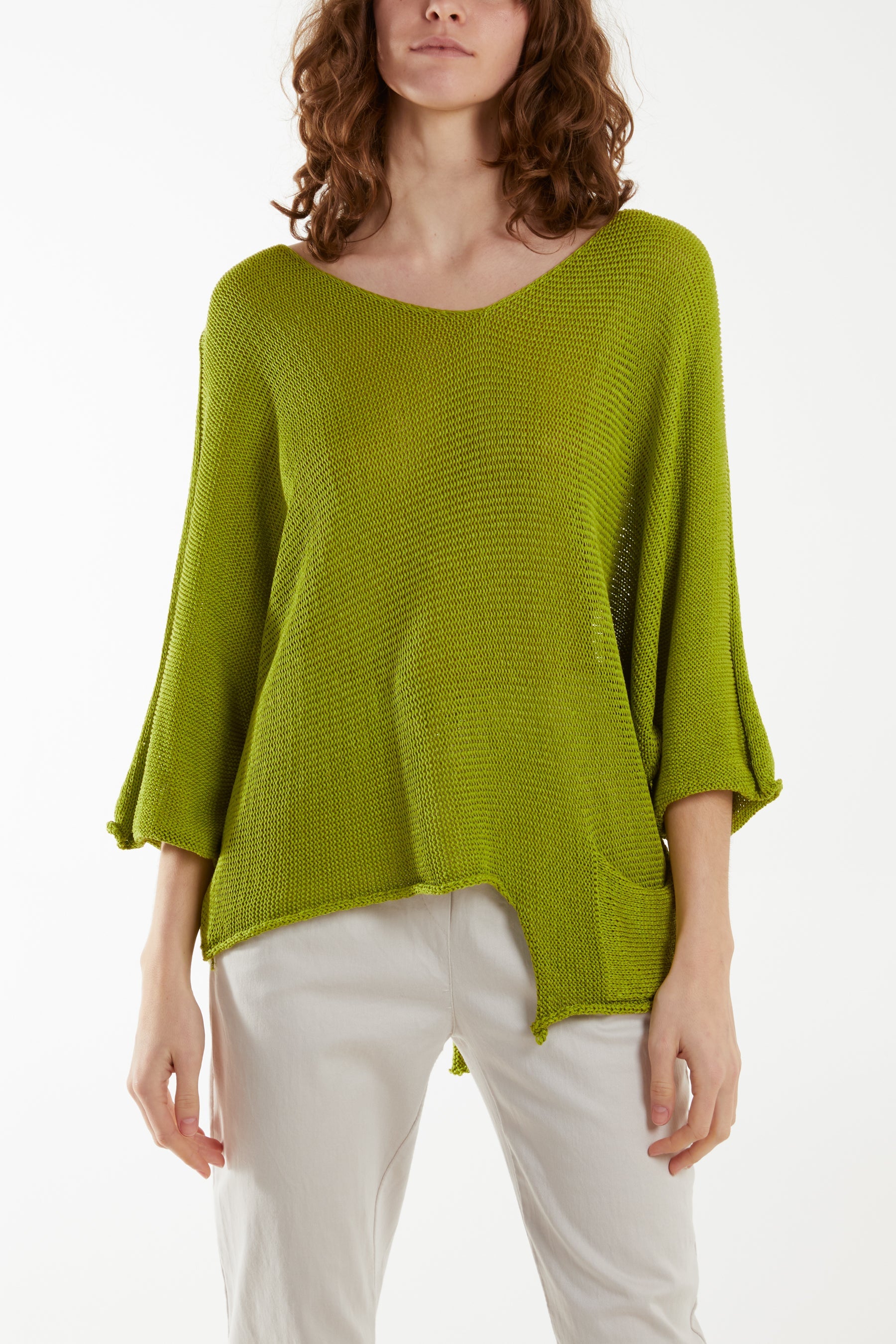 Cotton Crochet Asymmetric Hem Jumper Jumpers WearAll Lime One Size