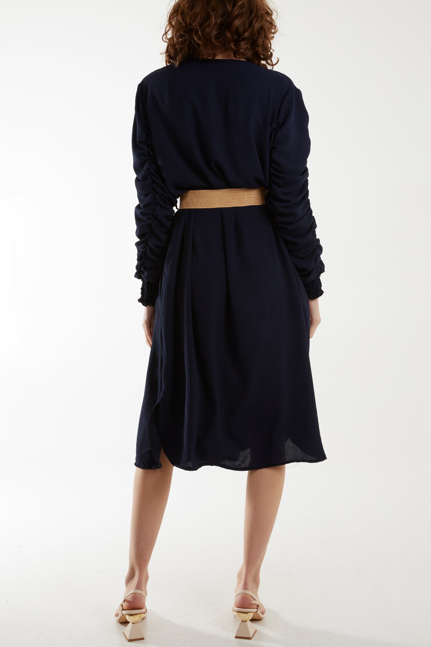 Ruffle Sleeve Pelted Midi Dress Dresses WearAll