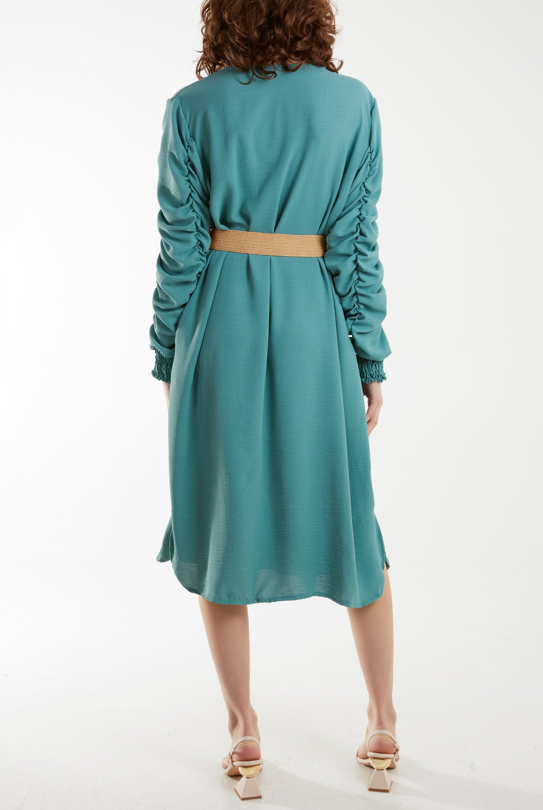 Ruffle Sleeve Pelted Midi Dress Dresses WearAll