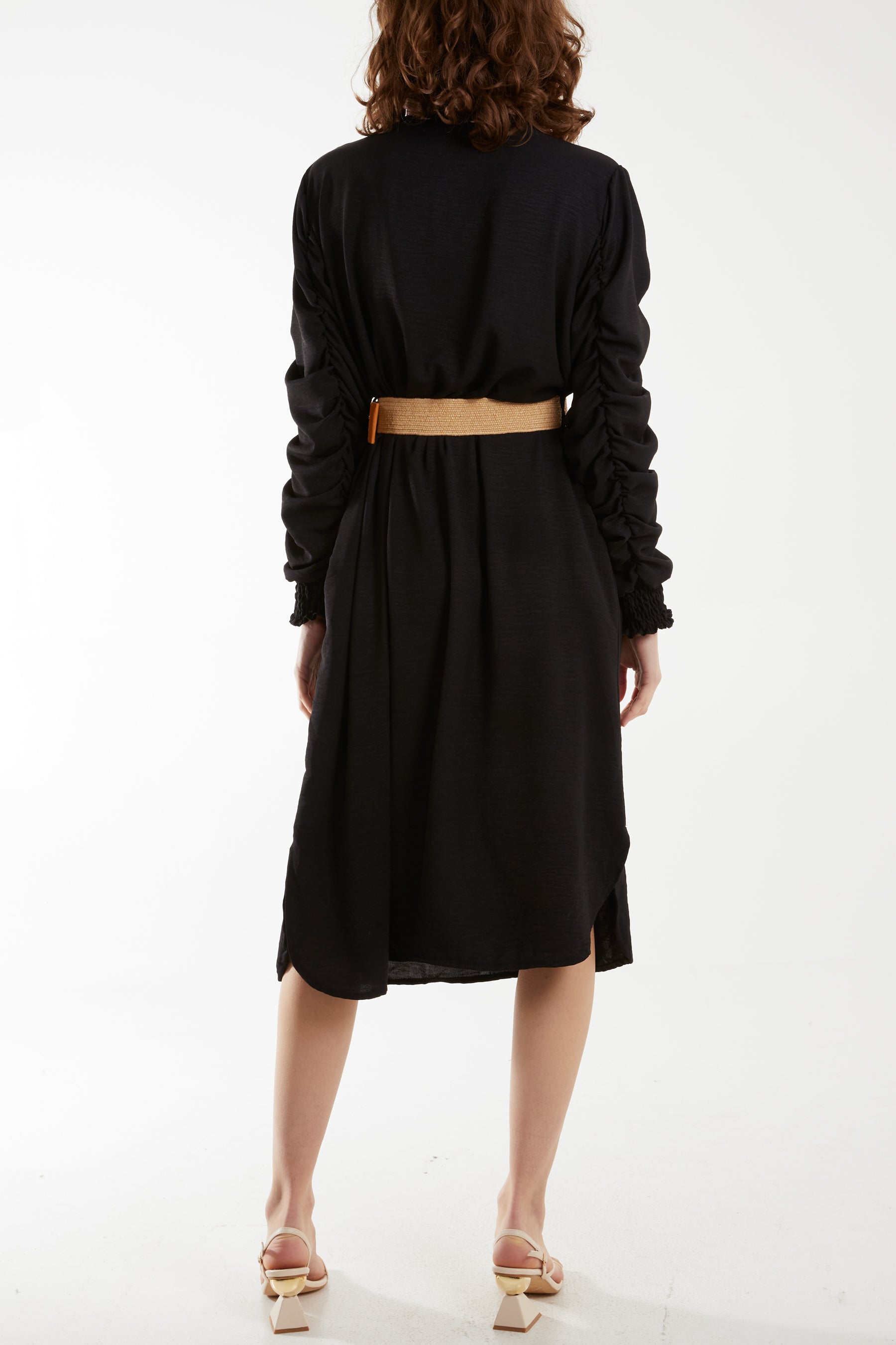 Ruffle Sleeve Pelted Midi Dress Dresses WearAll