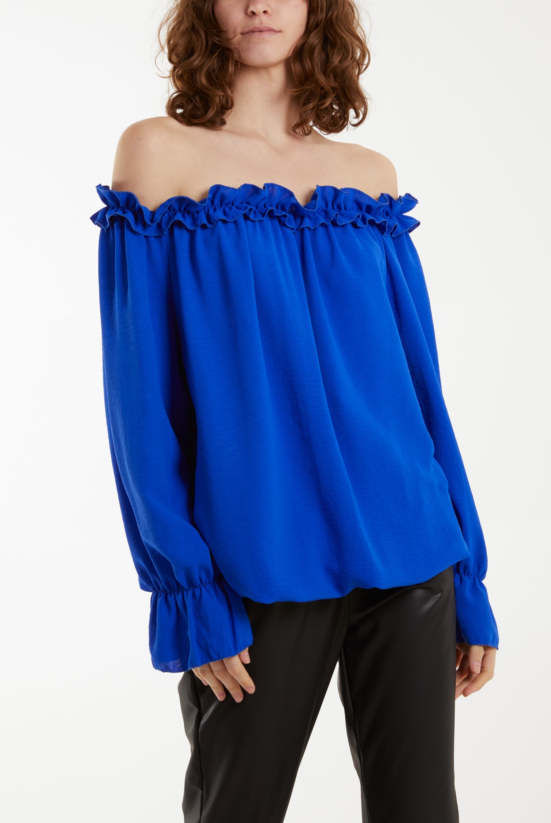 Bardot Ruffle Bubble Hem Blouse Tops WearAll Royal Blue One Size