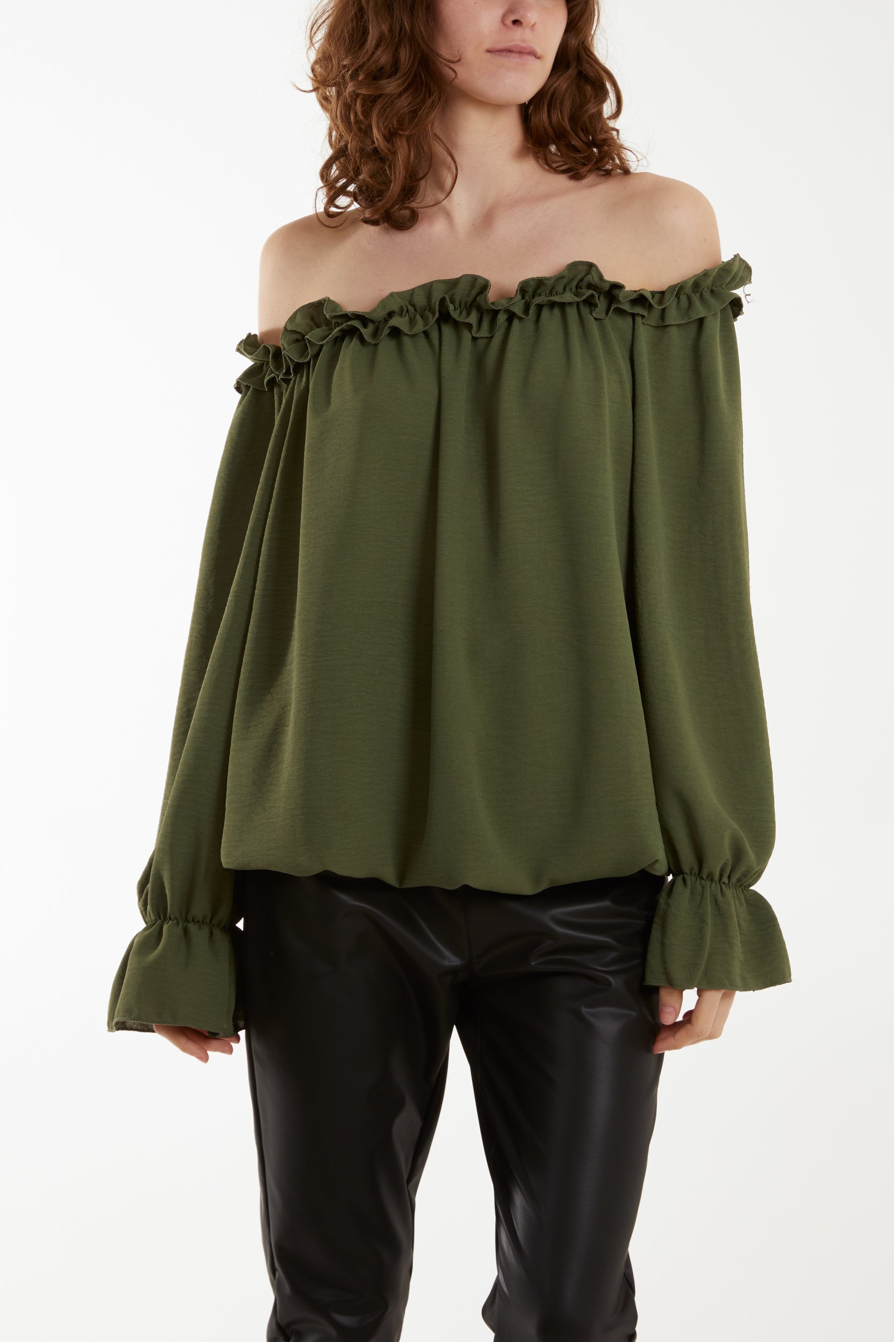 Bardot Ruffle Bubble Hem Blouse Tops WearAll Khaki One Size