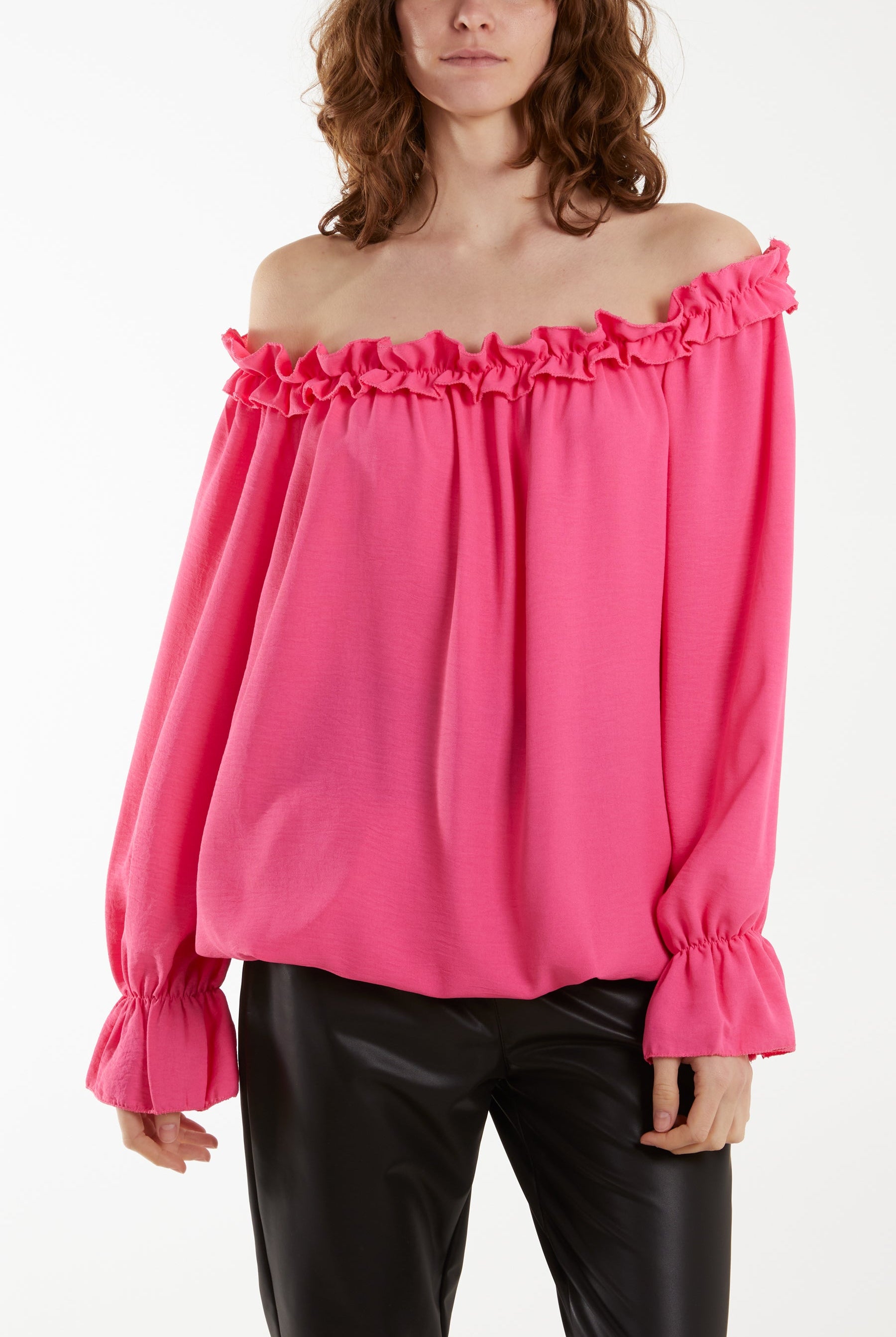 Bardot Ruffle Bubble Hem Blouse Tops WearAll Hot Pink One Size