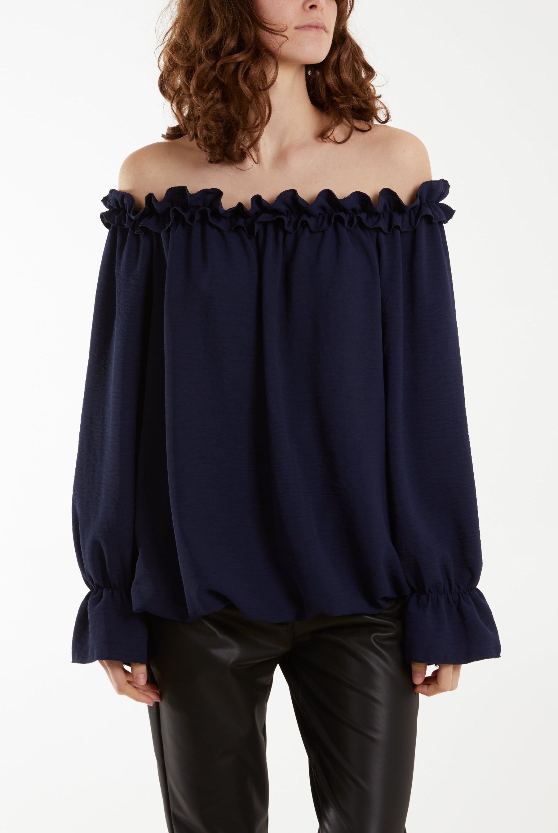 Bardot Ruffle Bubble Hem Blouse Tops WearAll Navy One Size