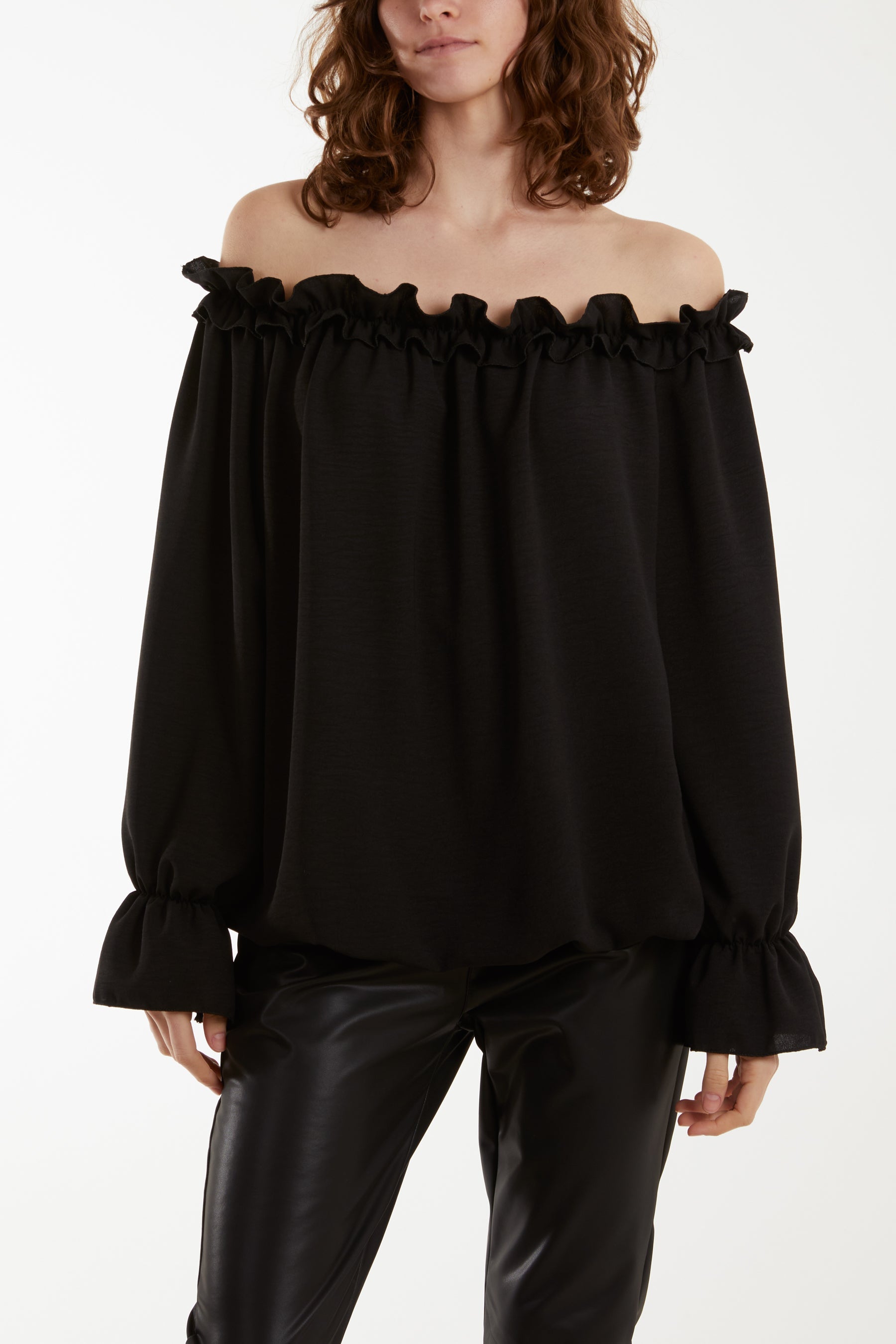 Bardot Ruffle Bubble Hem Blouse Tops WearAll Black One Size