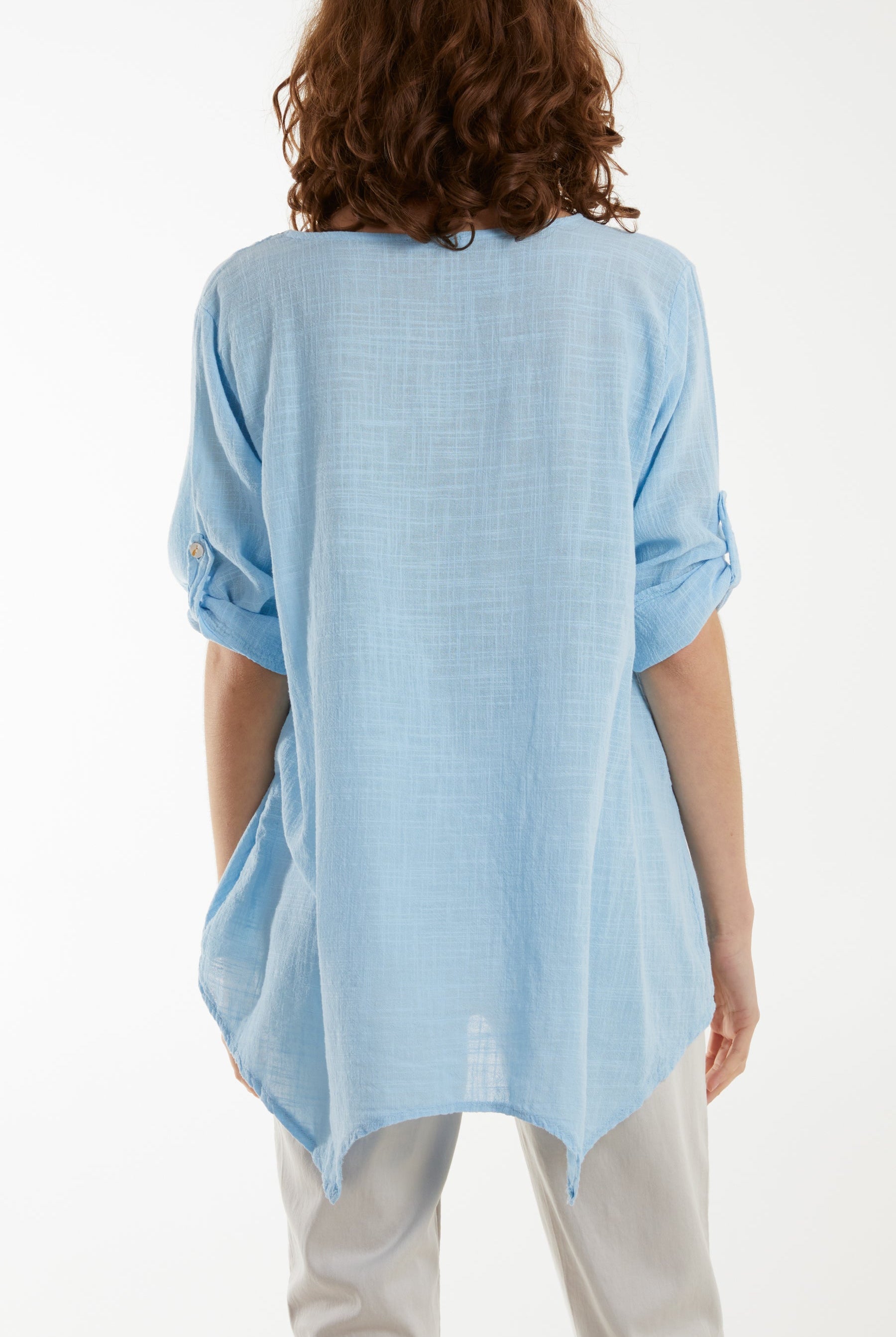 Pure Cotton Asymmetric Hem Pocket Top Blouses WearAll