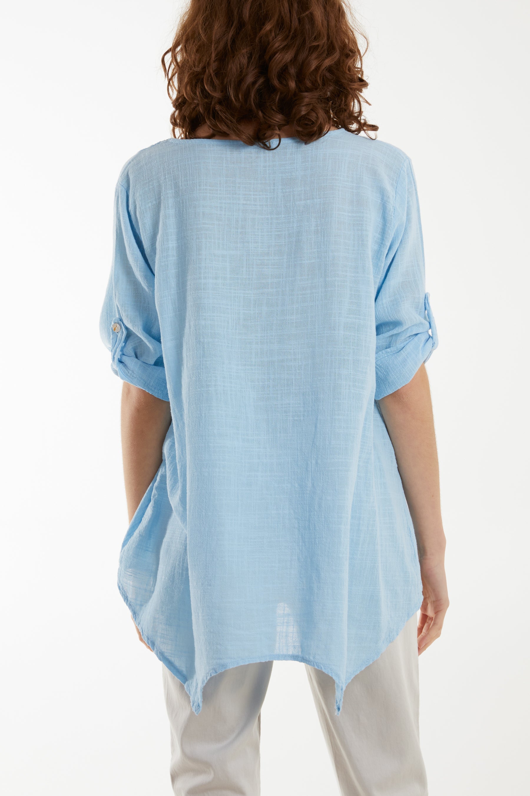 Pure Cotton Asymmetric Hem Pocket Top Blouses WearAll
