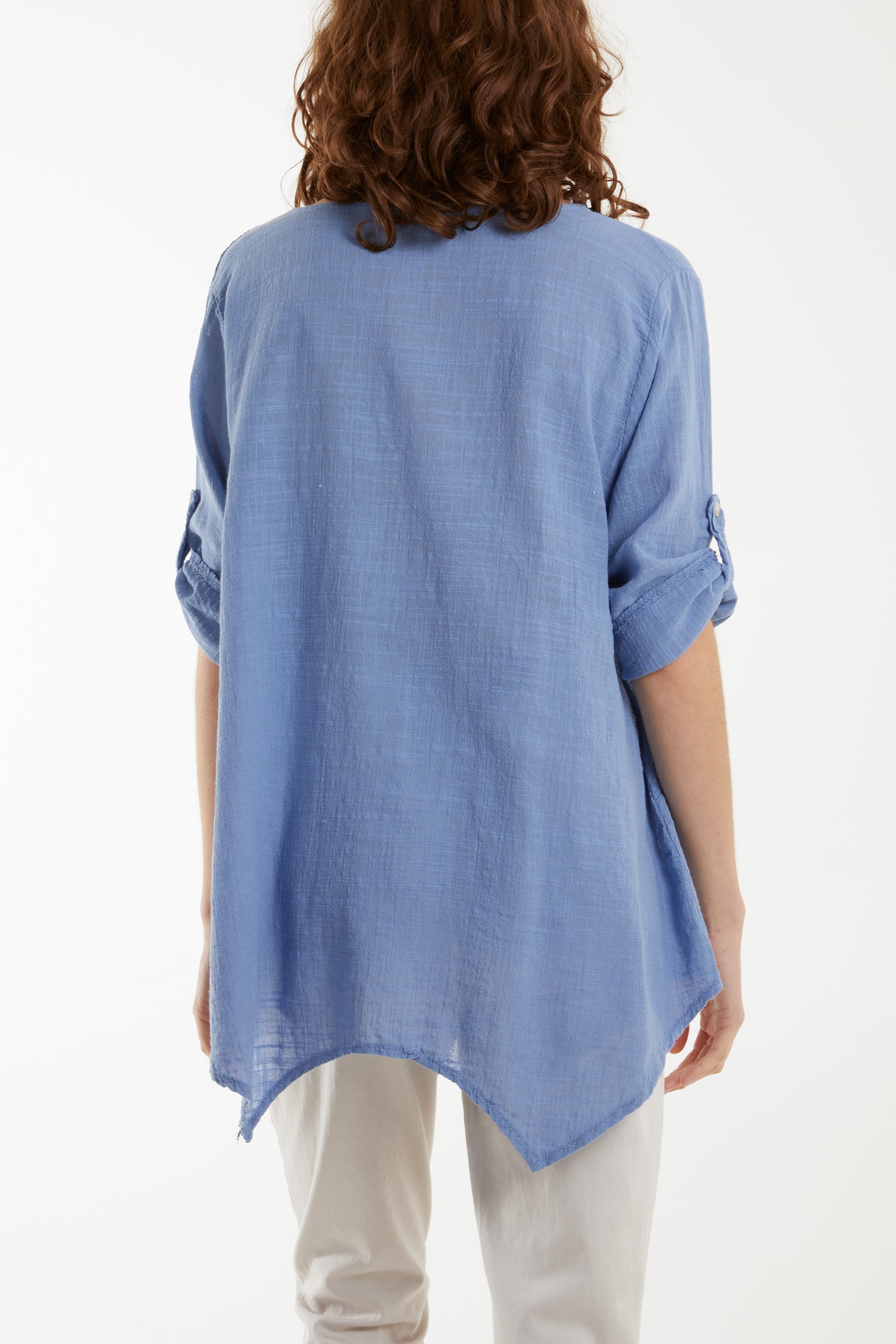 Pure Cotton Asymmetric Hem Pocket Top Blouses WearAll