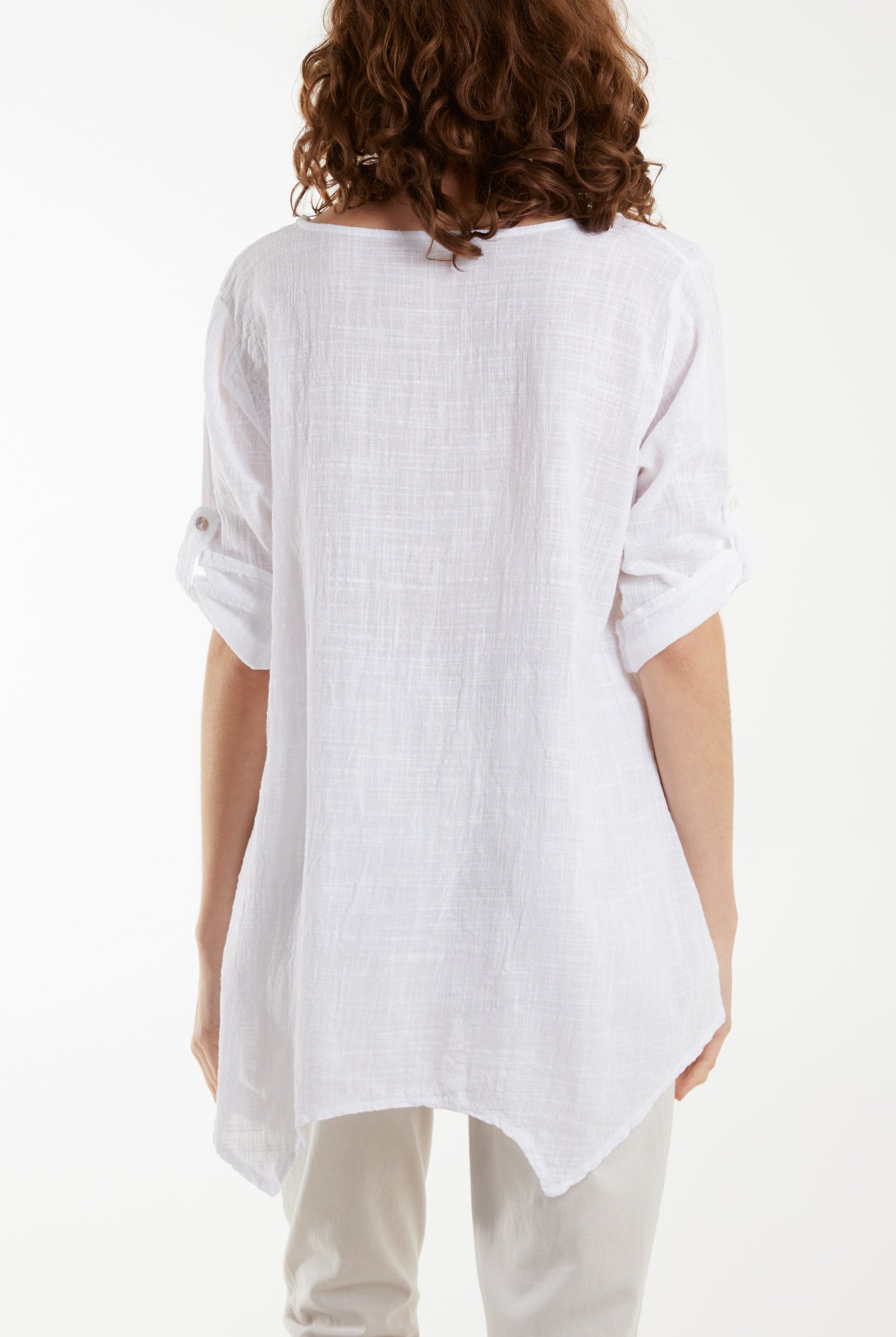 Pure Cotton Asymmetric Hem Pocket Top Blouses WearAll