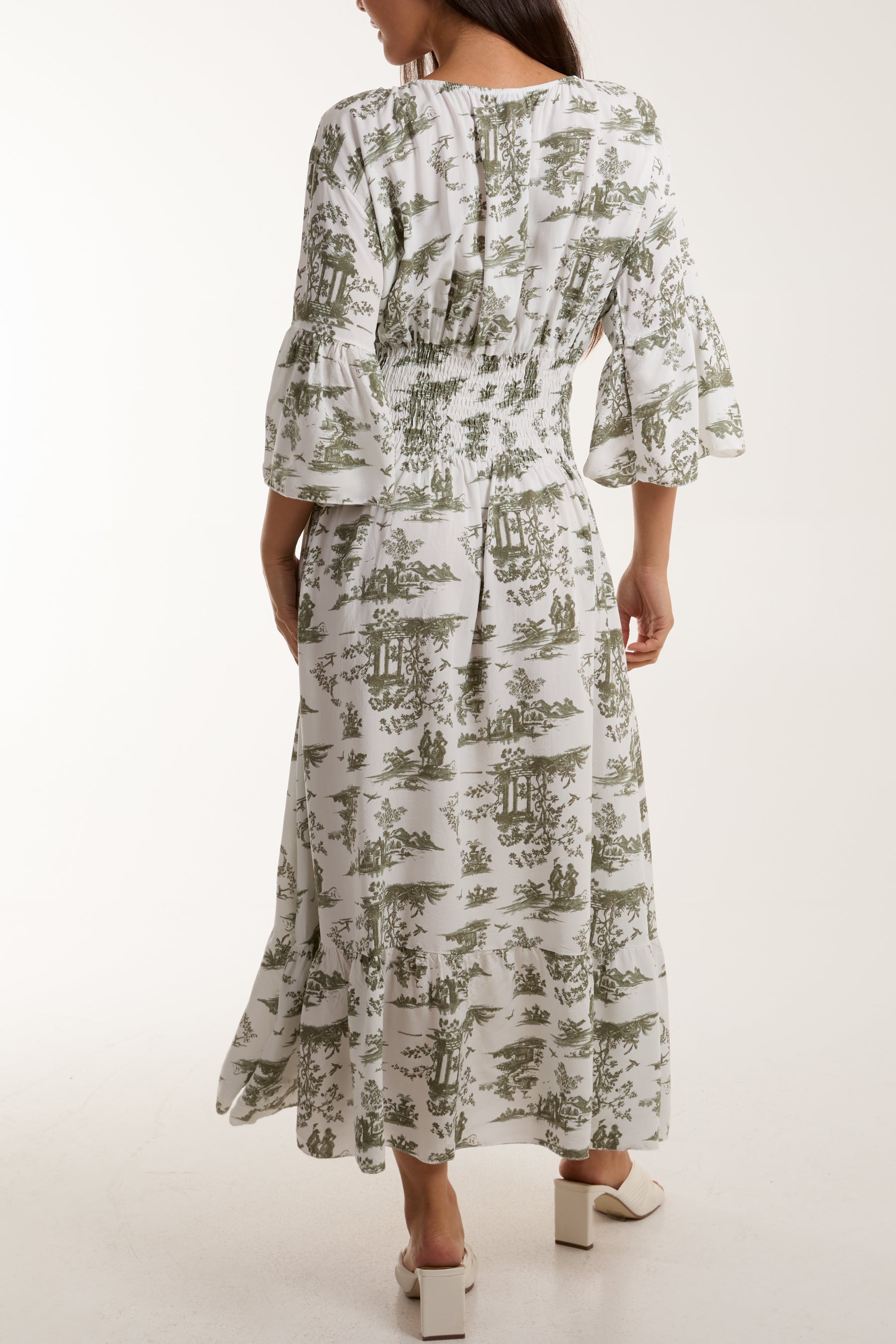 Toile De Jouy Shirred Bodice Midi Dress Dresses WearAll