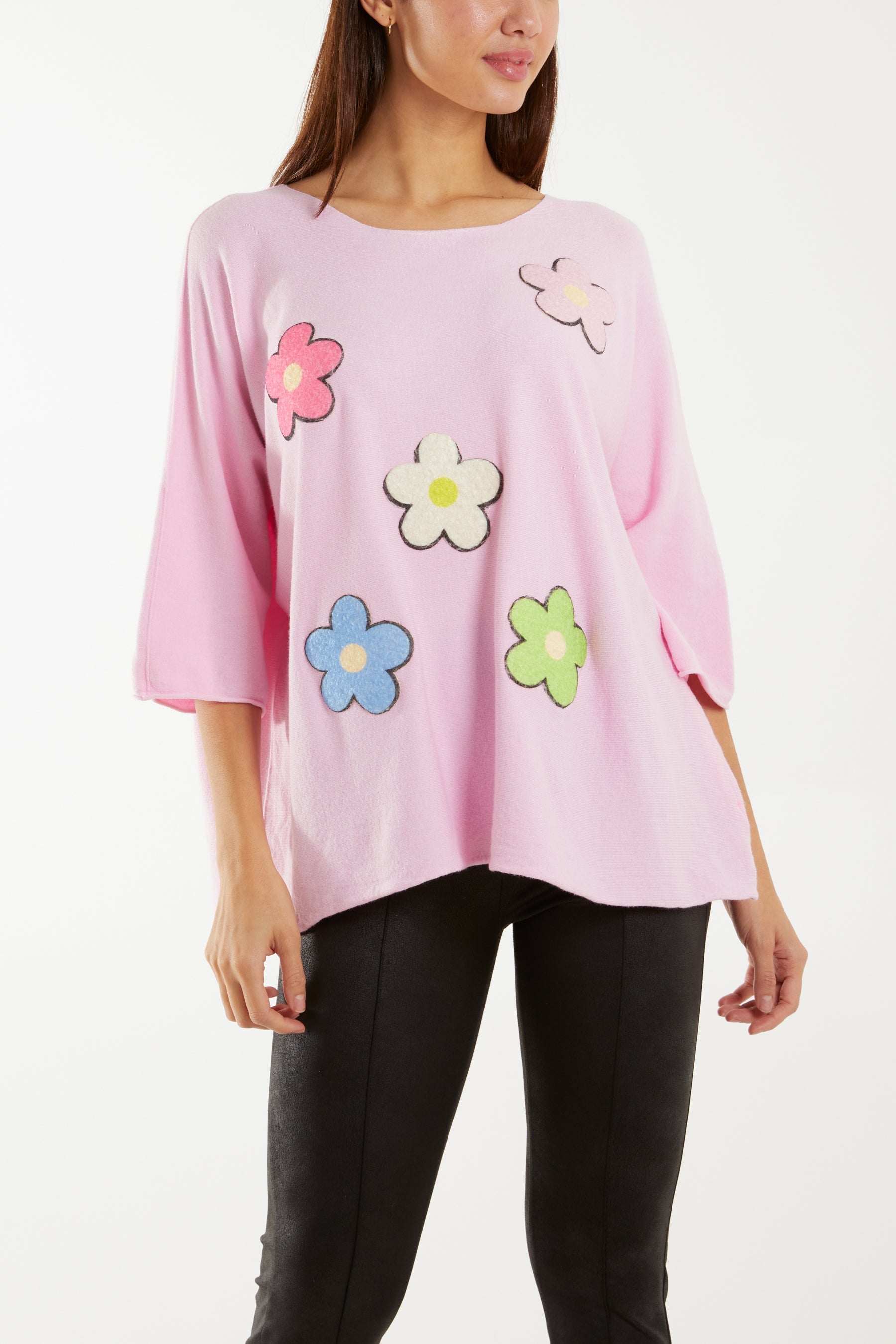 Multicolour Daisy 3/4 Sleeve Jumper Jumpers WearAll Pink One Size