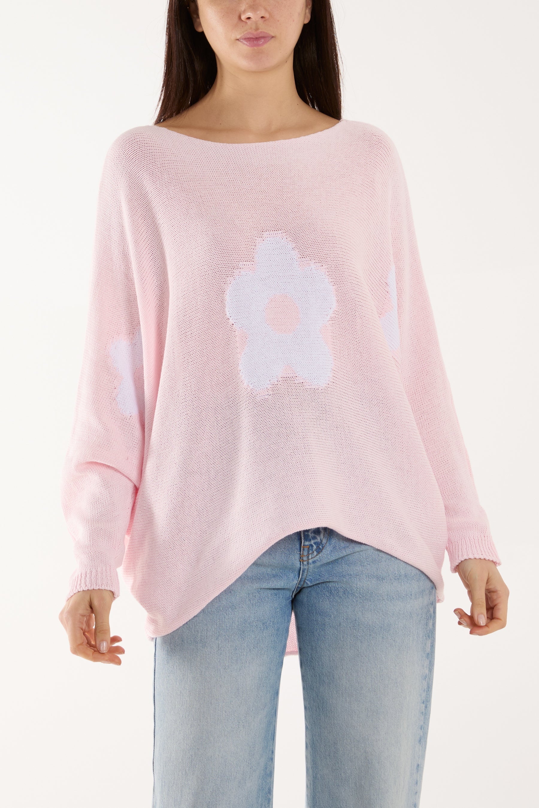 Daisies High Low Batwing Jumper Jumpers WearAll Pale Pink One Size