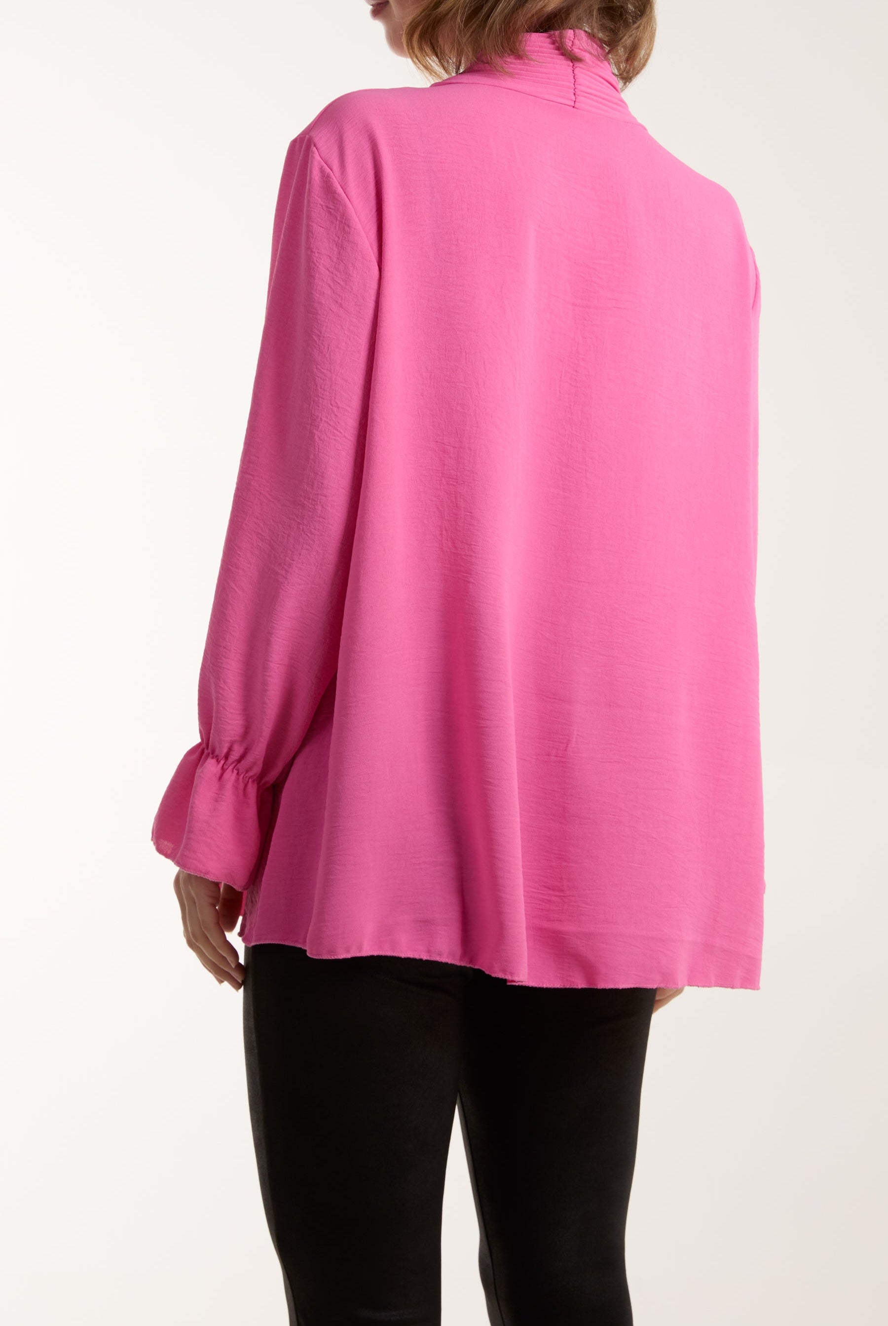 Pleated Tie Neck Bell Sleeve Blouse Blouses WearAll