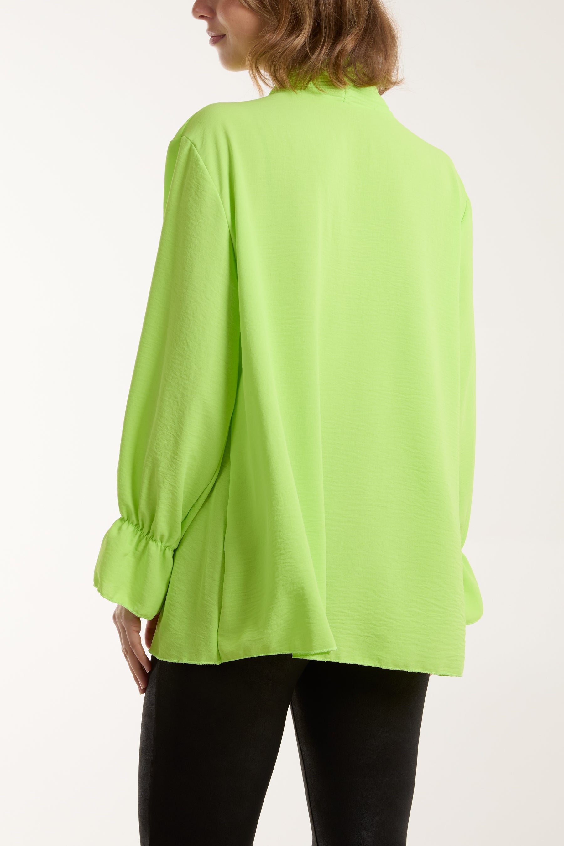 Pleated Tie Neck Bell Sleeve Blouse Blouses WearAll