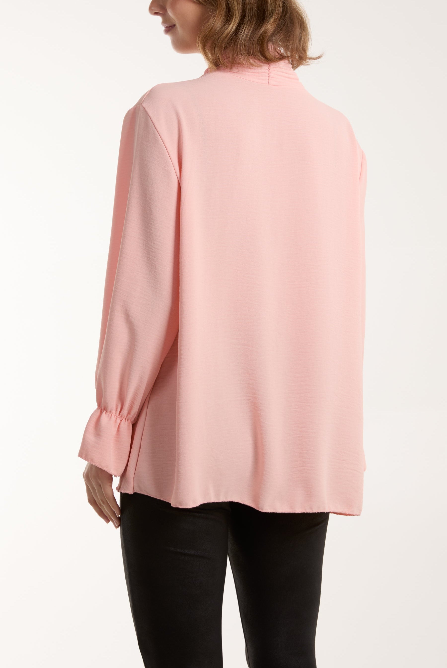 Pleated Tie Neck Bell Sleeve Blouse Blouses WearAll