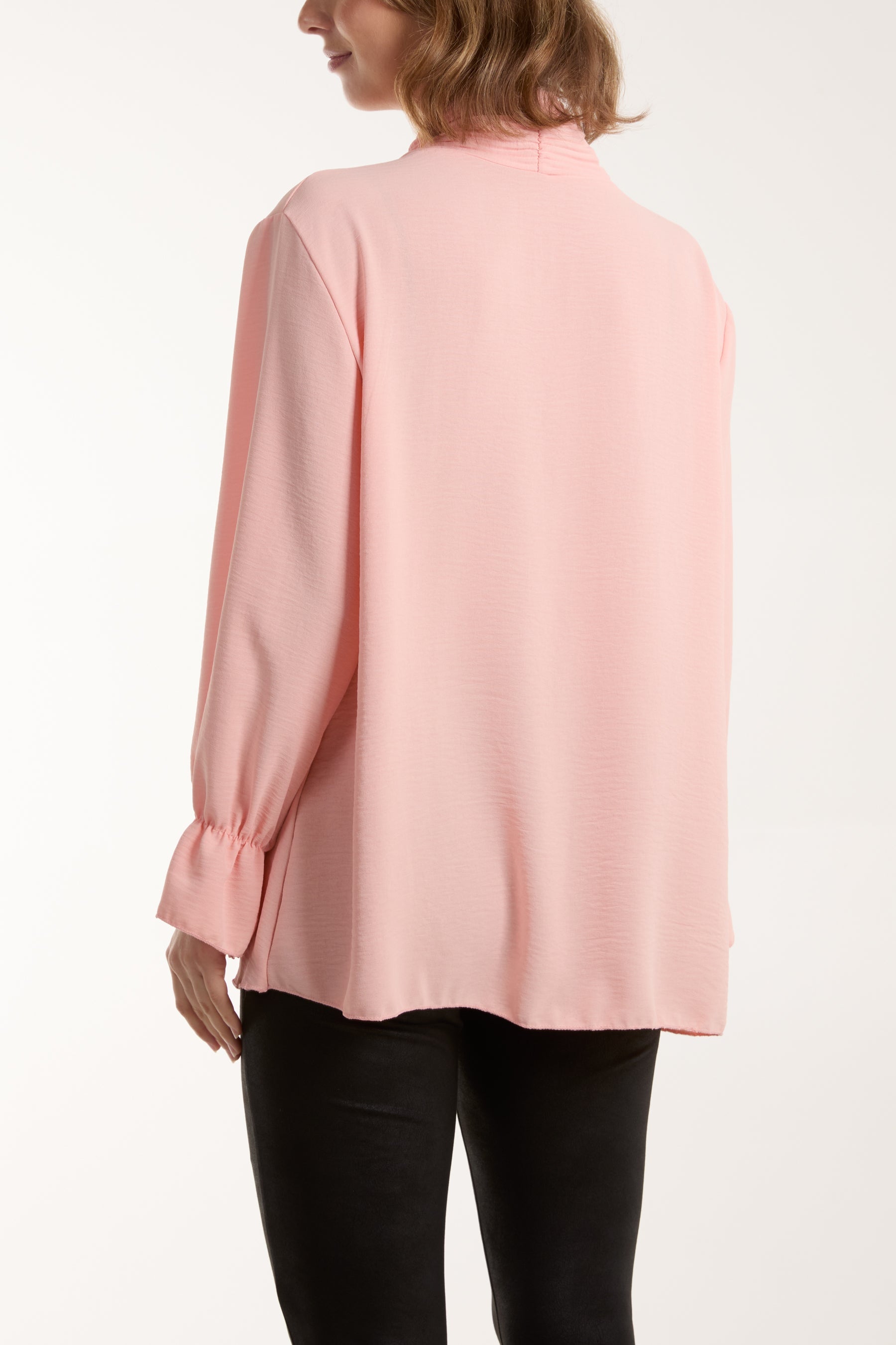 Pleated Tie Neck Bell Sleeve Blouse Blouses WearAll