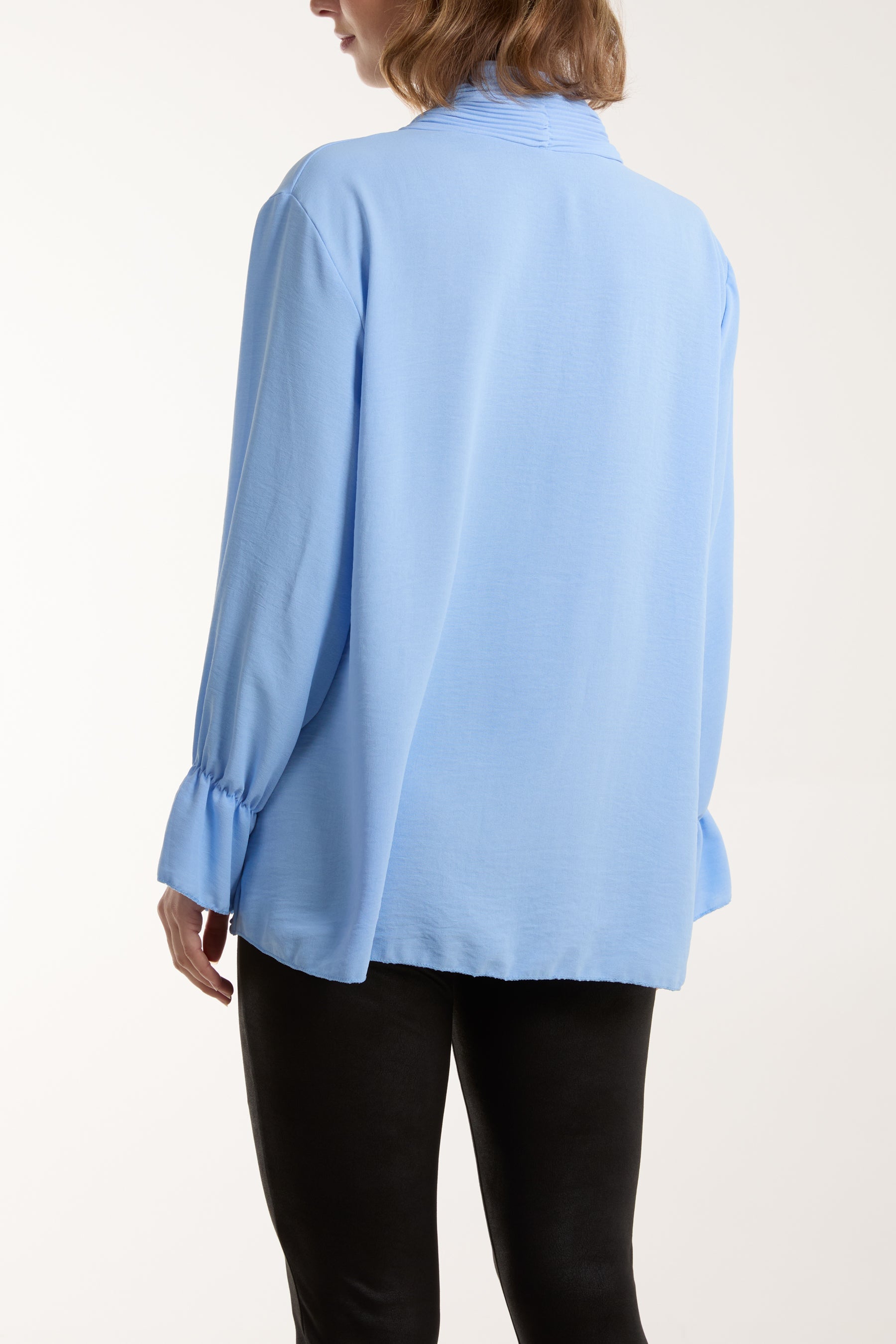 Pleated Tie Neck Bell Sleeve Blouse Blouses WearAll