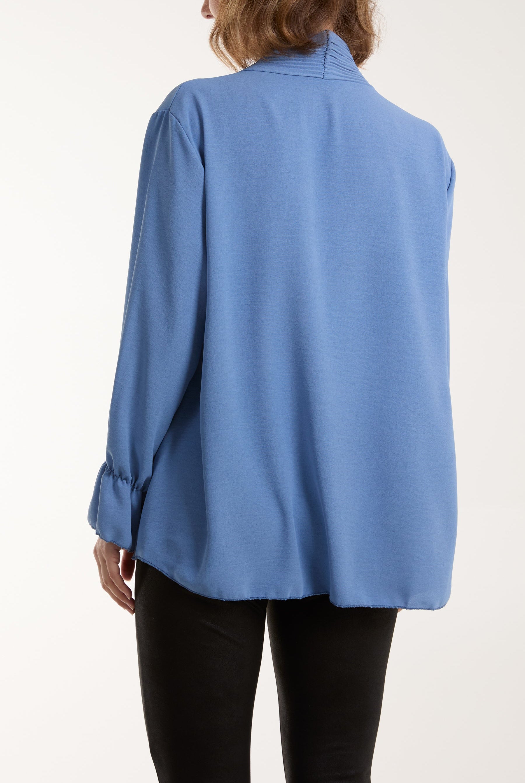 Pleated Tie Neck Bell Sleeve Blouse Blouses WearAll