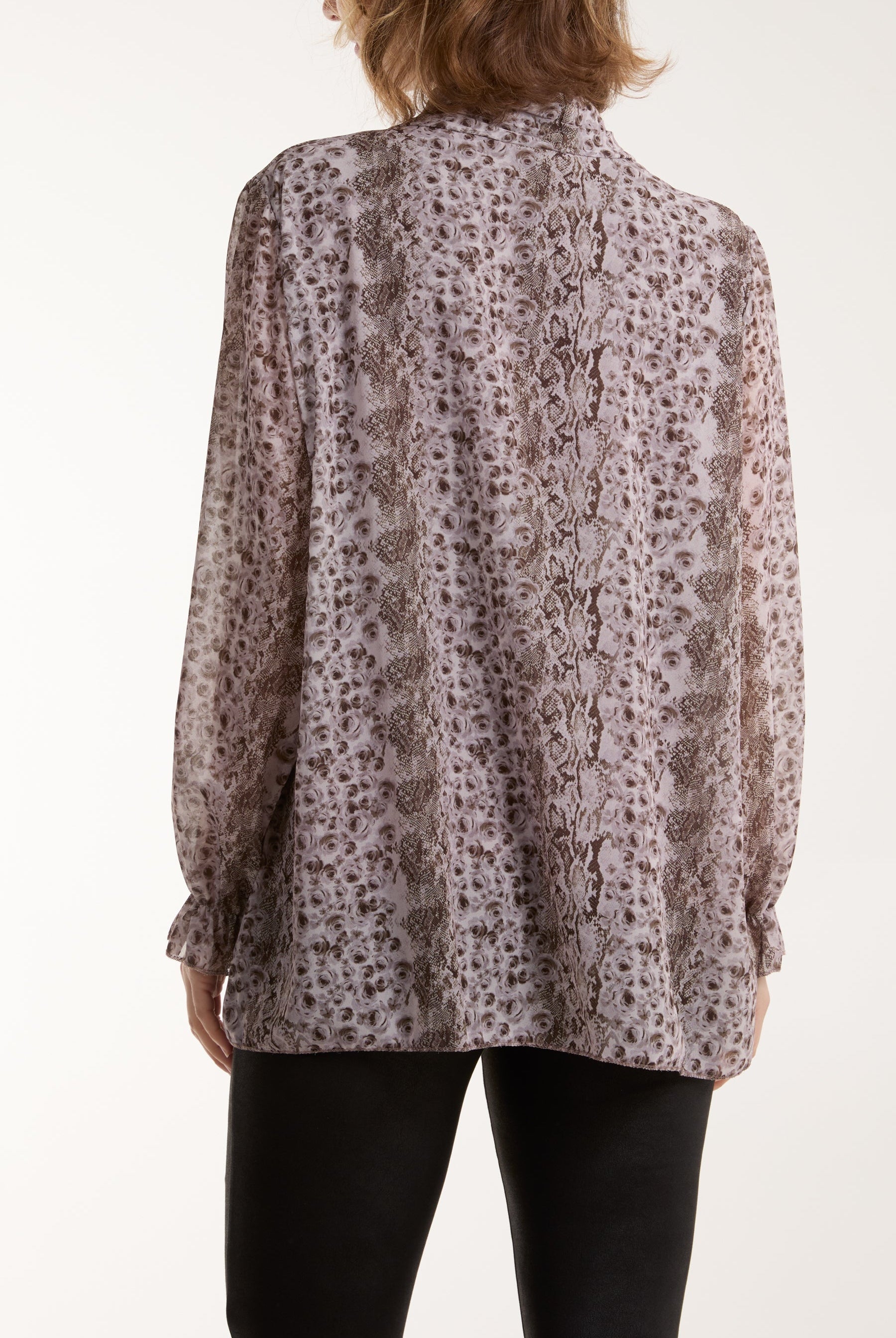 Pleated Tie Neck Sheer Floral Blouse Blouses WearAll