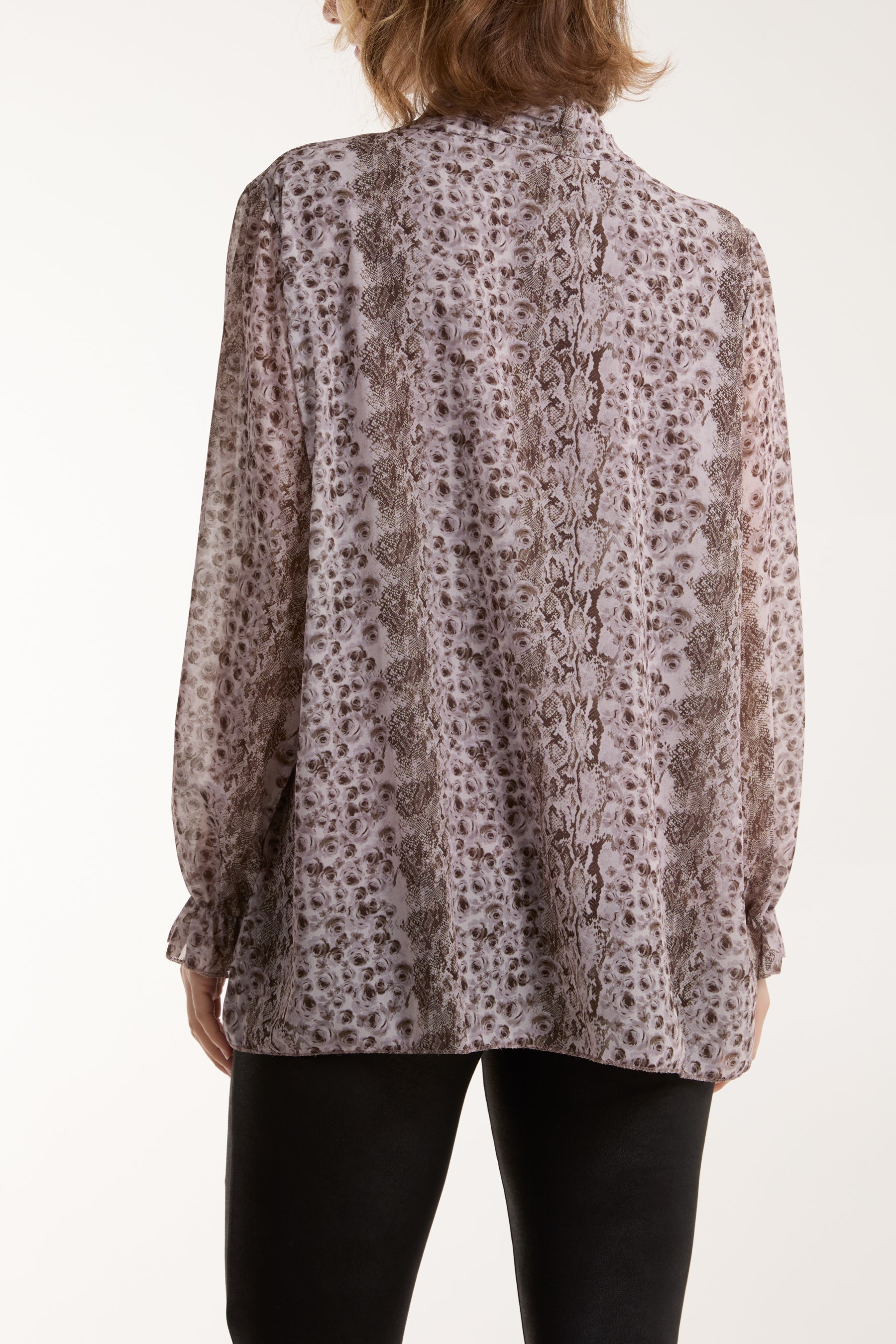 Pleated Tie Neck Sheer Floral Blouse Blouses WearAll