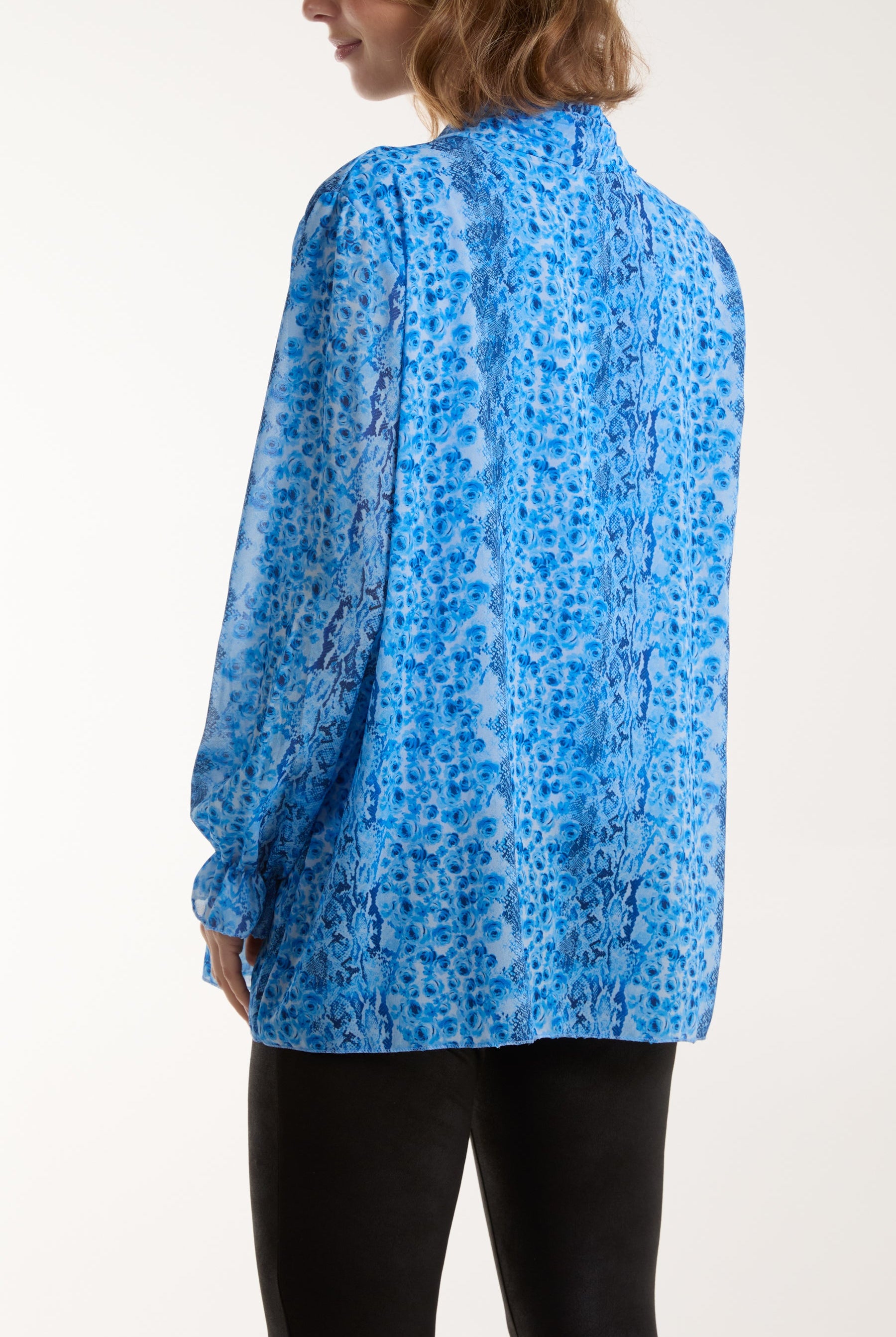 Pleated Tie Neck Sheer Floral Blouse Blouses WearAll