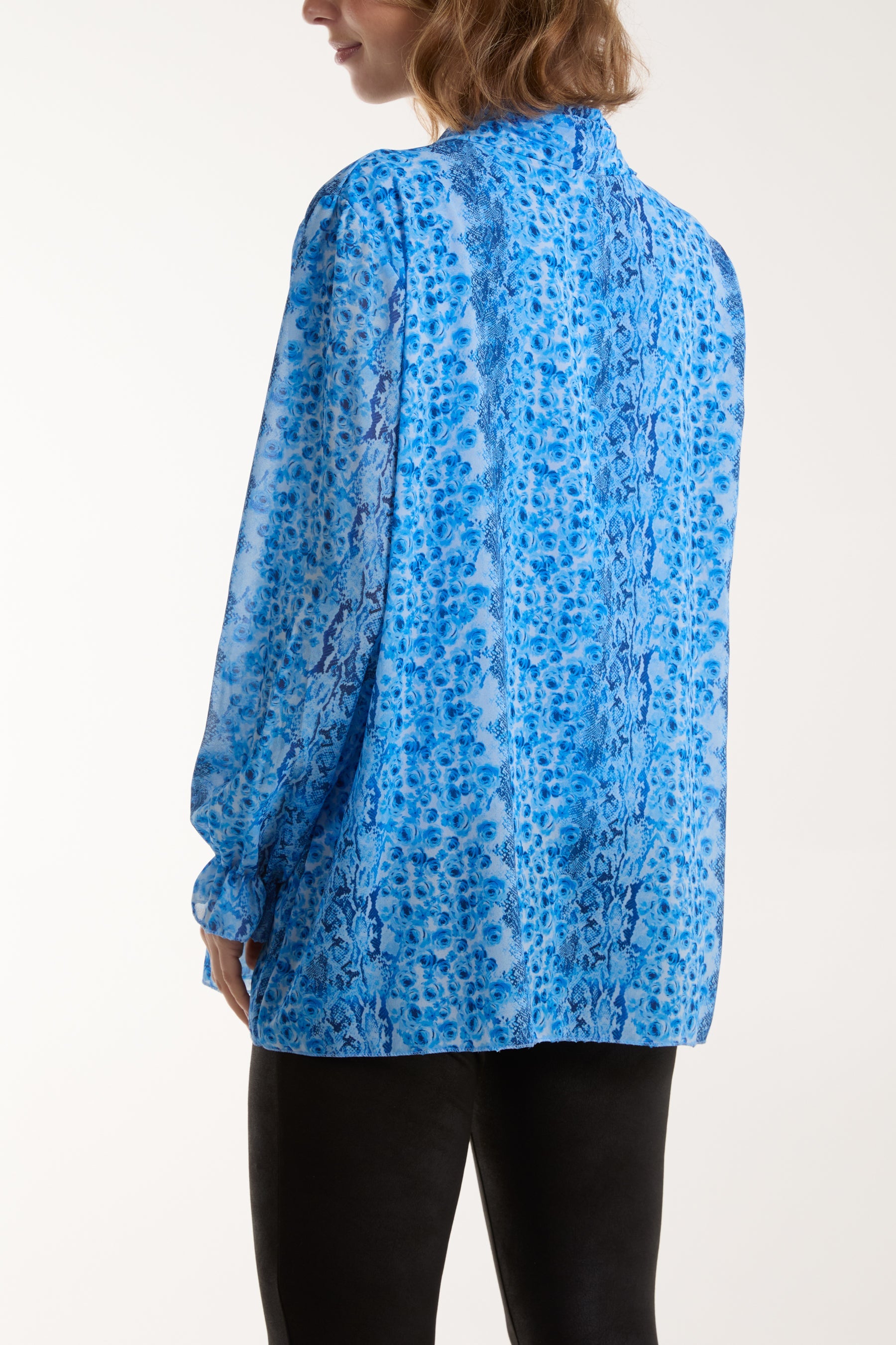 Pleated Tie Neck Sheer Floral Blouse Blouses WearAll