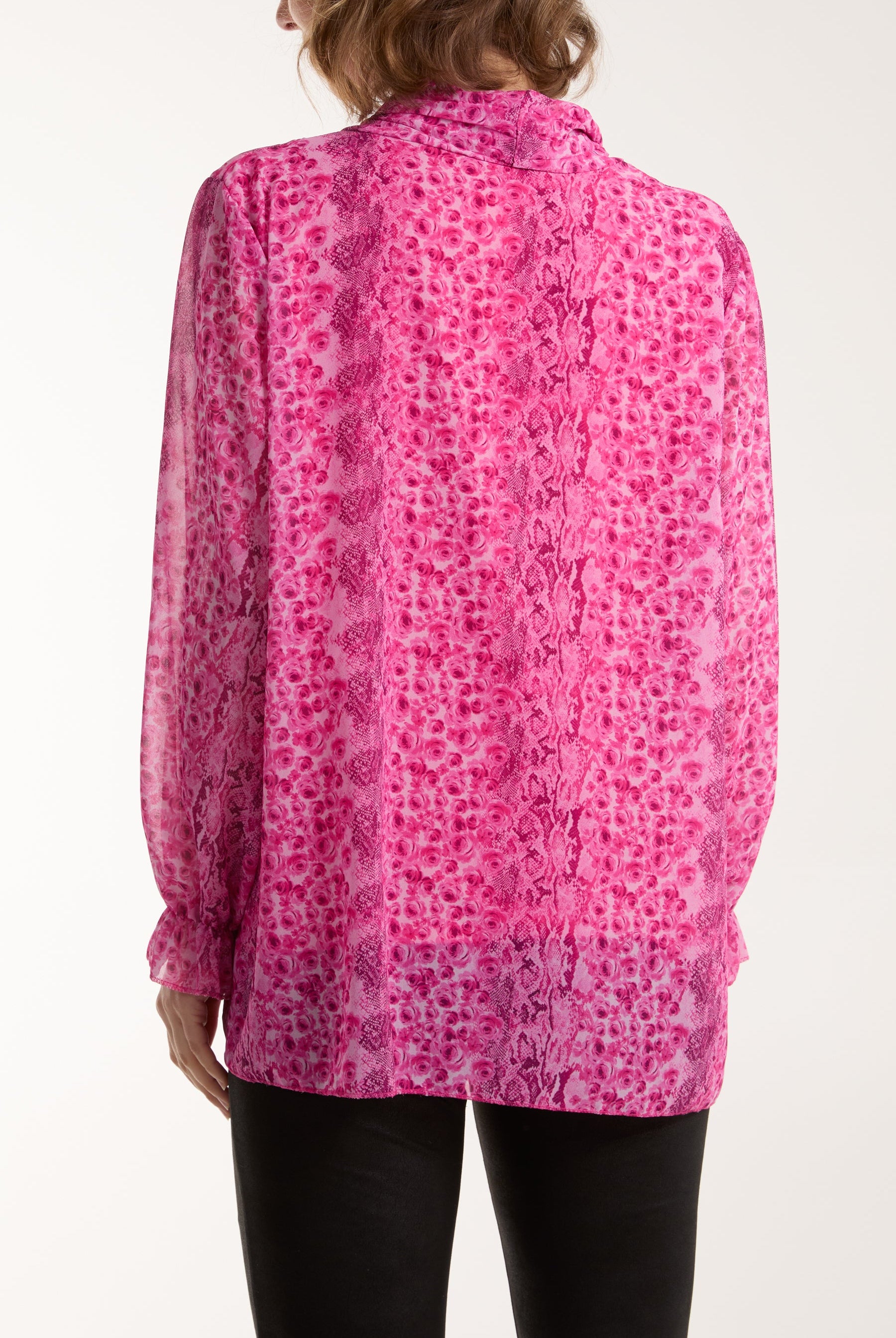 Pleated Tie Neck Sheer Floral Blouse Blouses WearAll