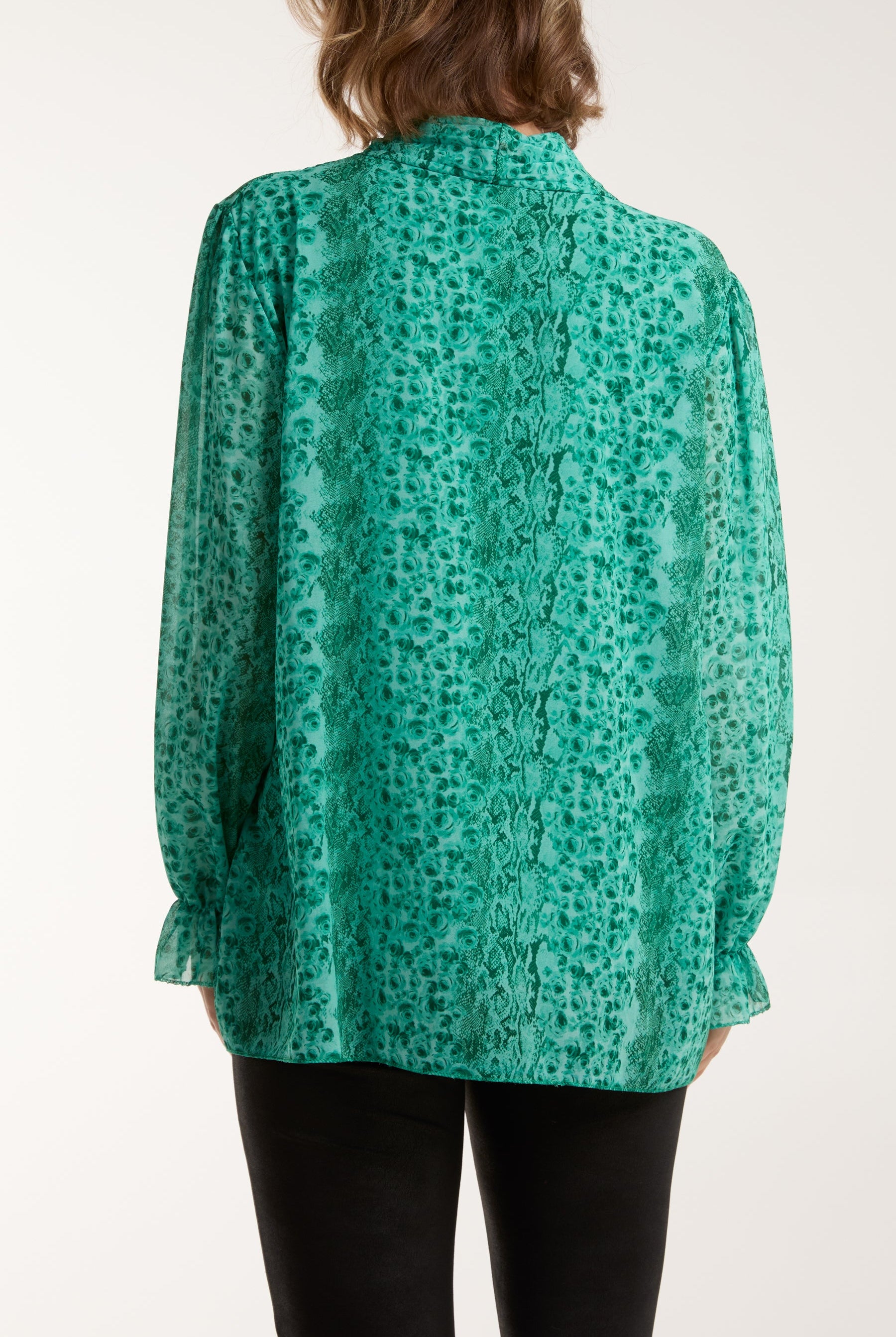 Pleated Tie Neck Sheer Floral Blouse Blouses WearAll