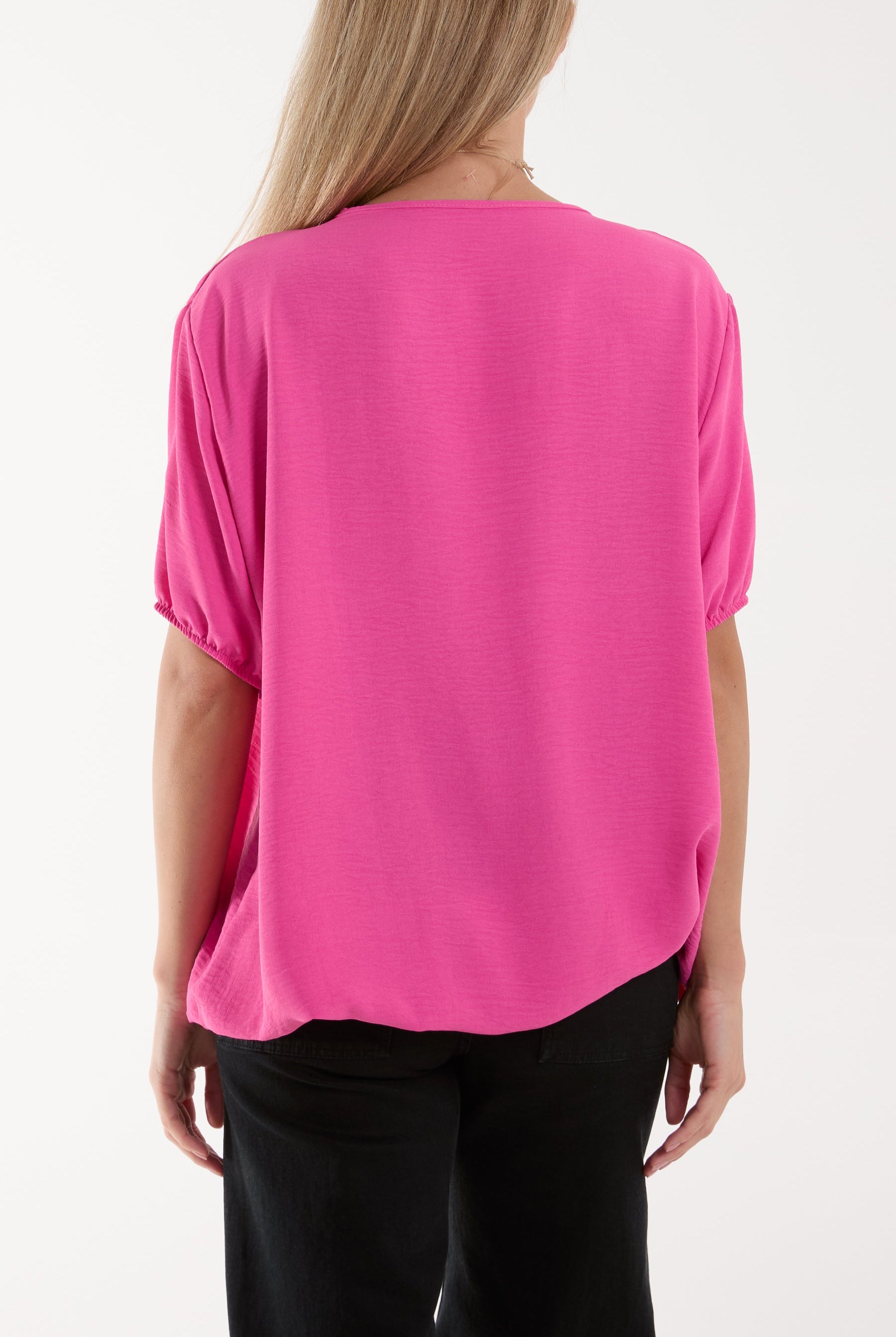 Necklace V-neck Bubble Hem Top Blouses WearAll