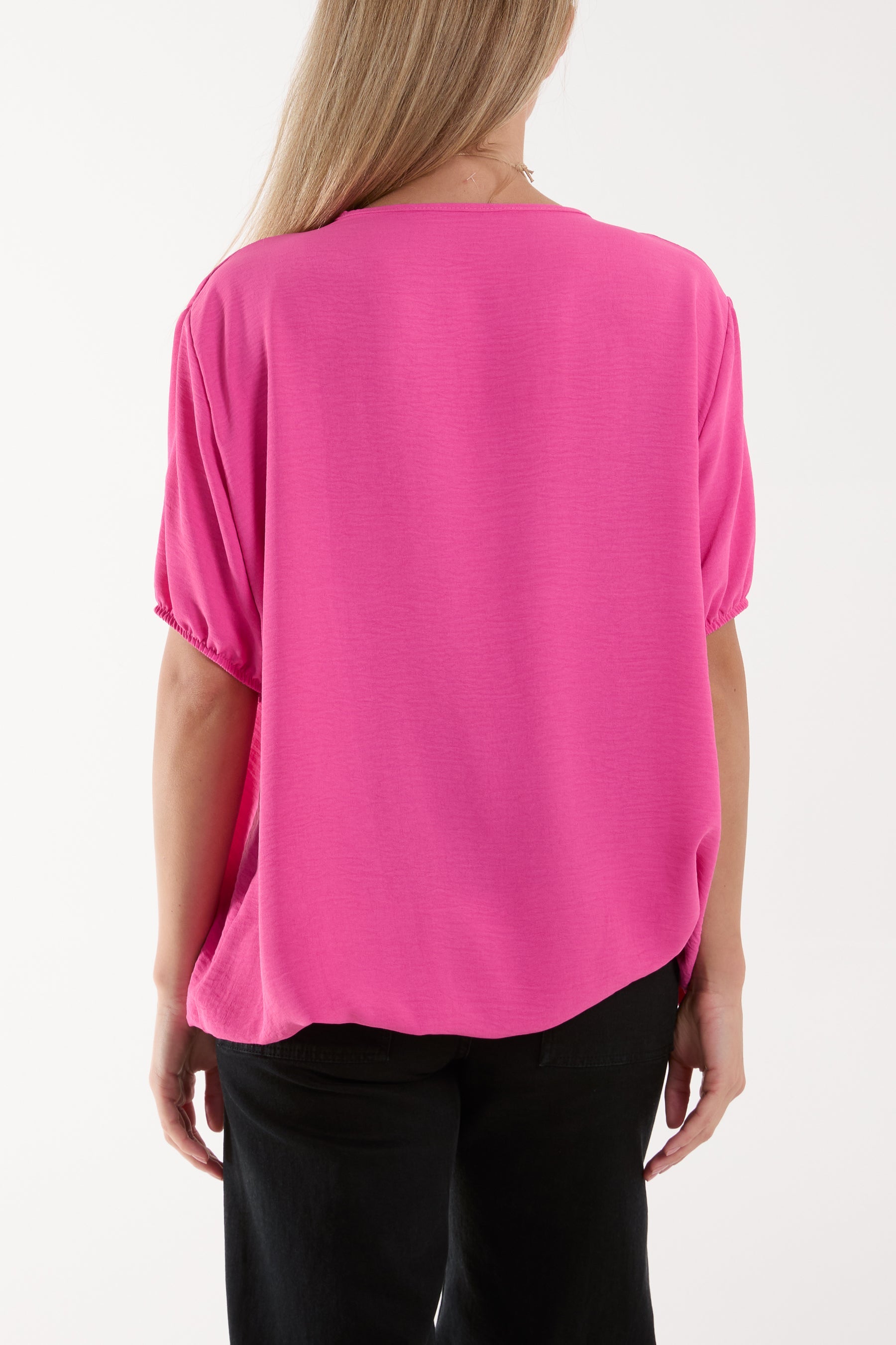 Necklace V-neck Bubble Hem Top Blouses WearAll