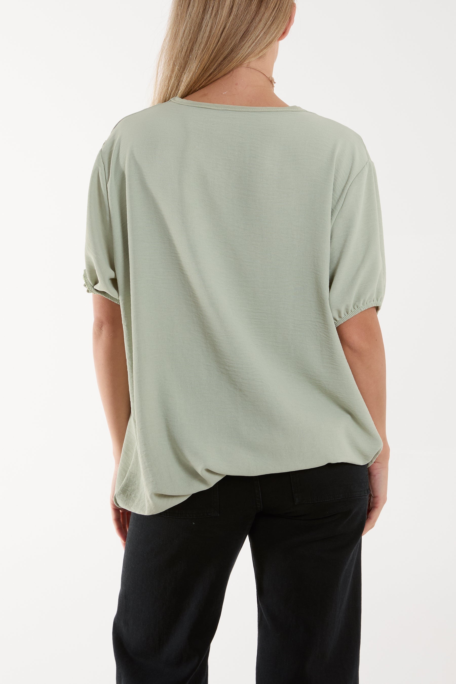 Necklace V-neck Bubble Hem Top Blouses WearAll