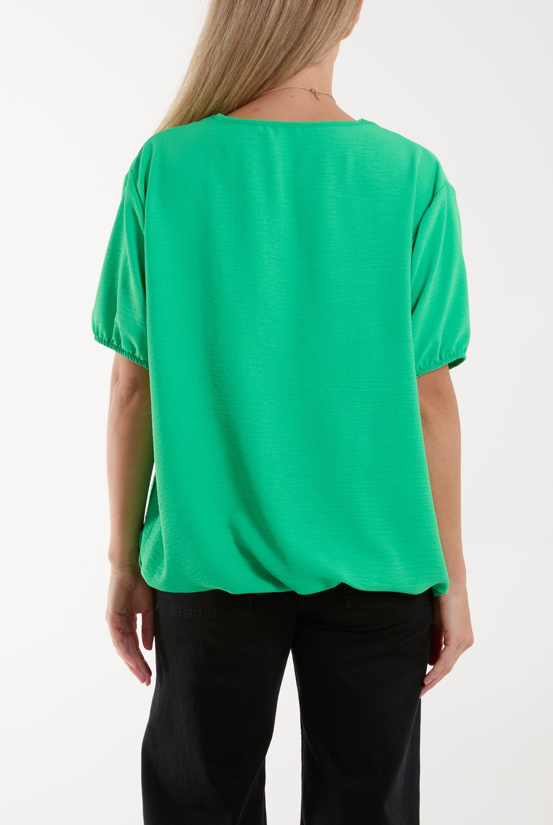 Necklace V-neck Bubble Hem Top Blouses WearAll