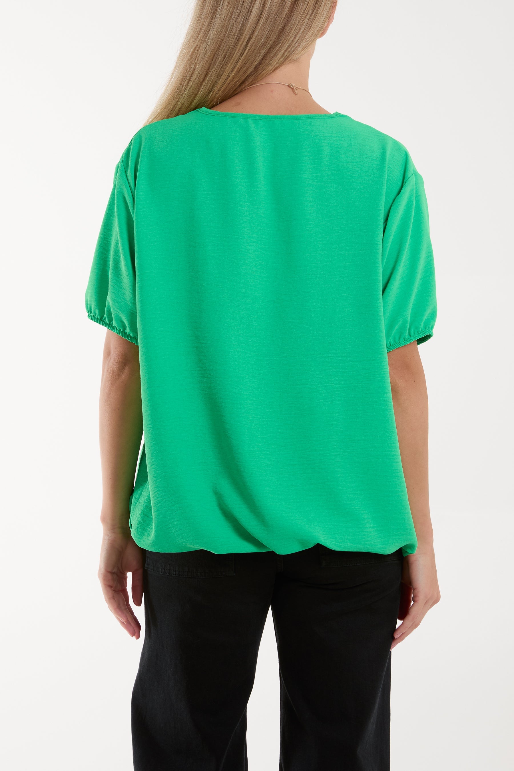 Necklace V-neck Bubble Hem Top Blouses WearAll