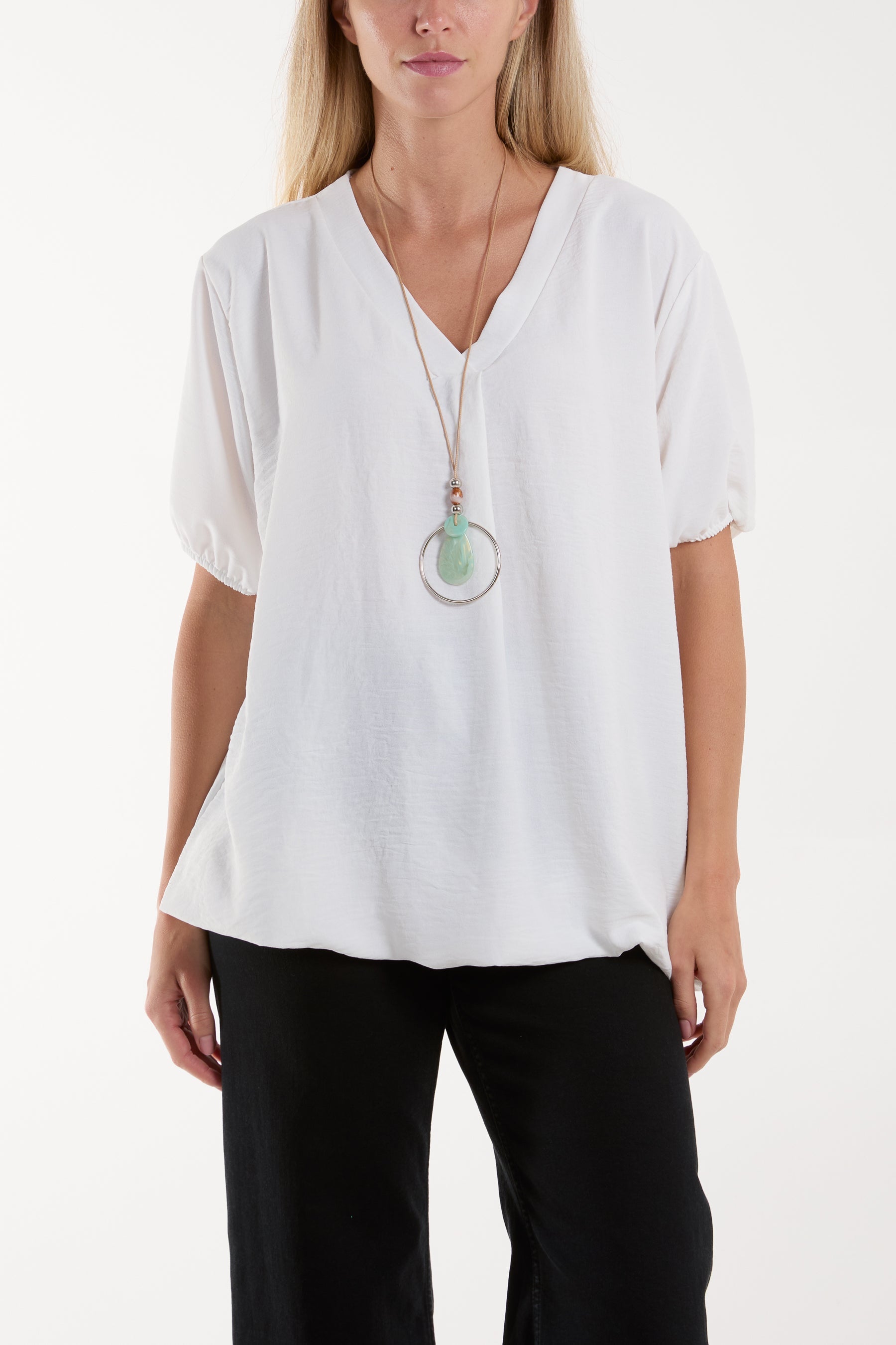 Necklace V-neck Bubble Hem Top Blouses WearAll