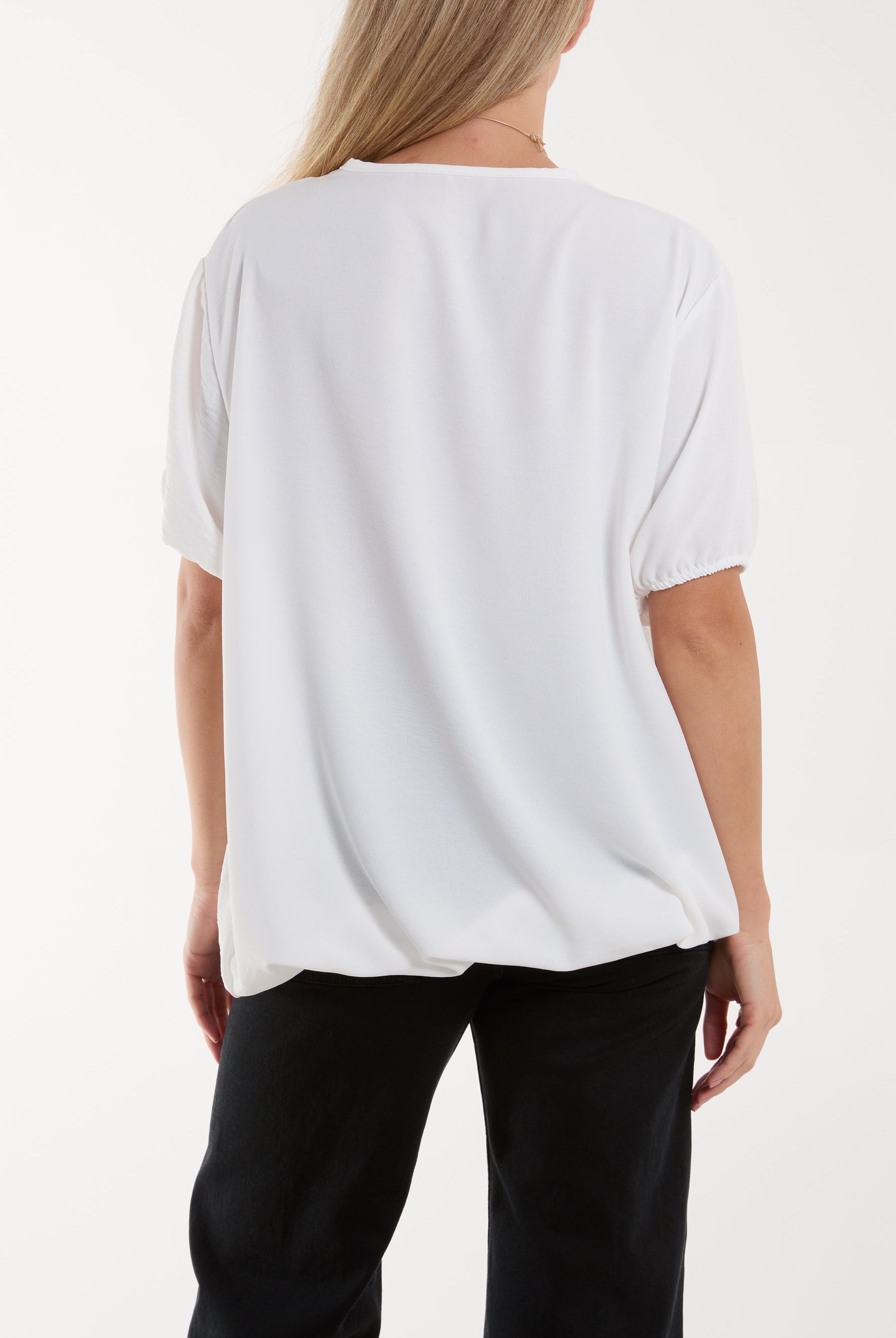 Necklace V-neck Bubble Hem Top Blouses WearAll