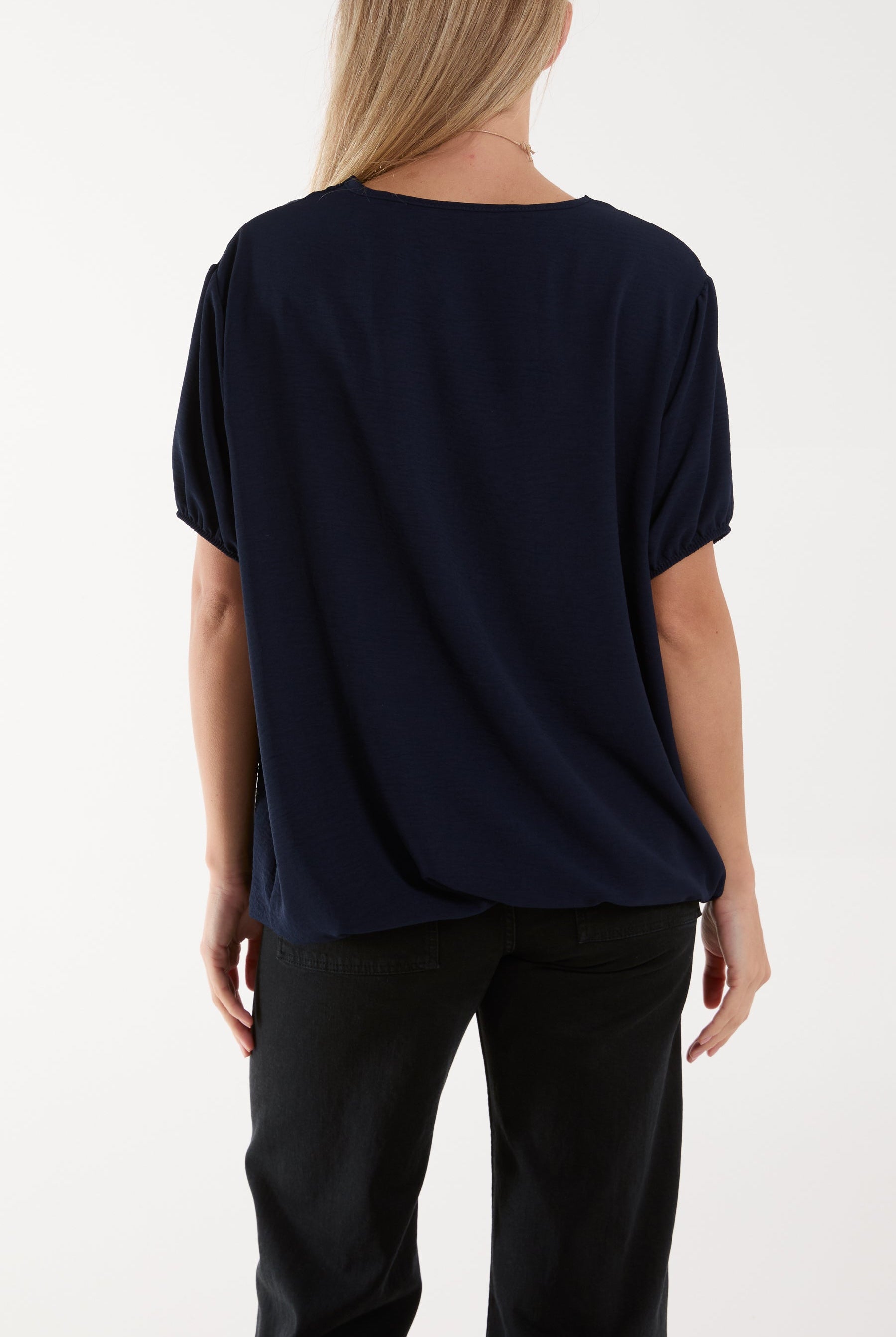 Necklace V-neck Bubble Hem Top Blouses WearAll