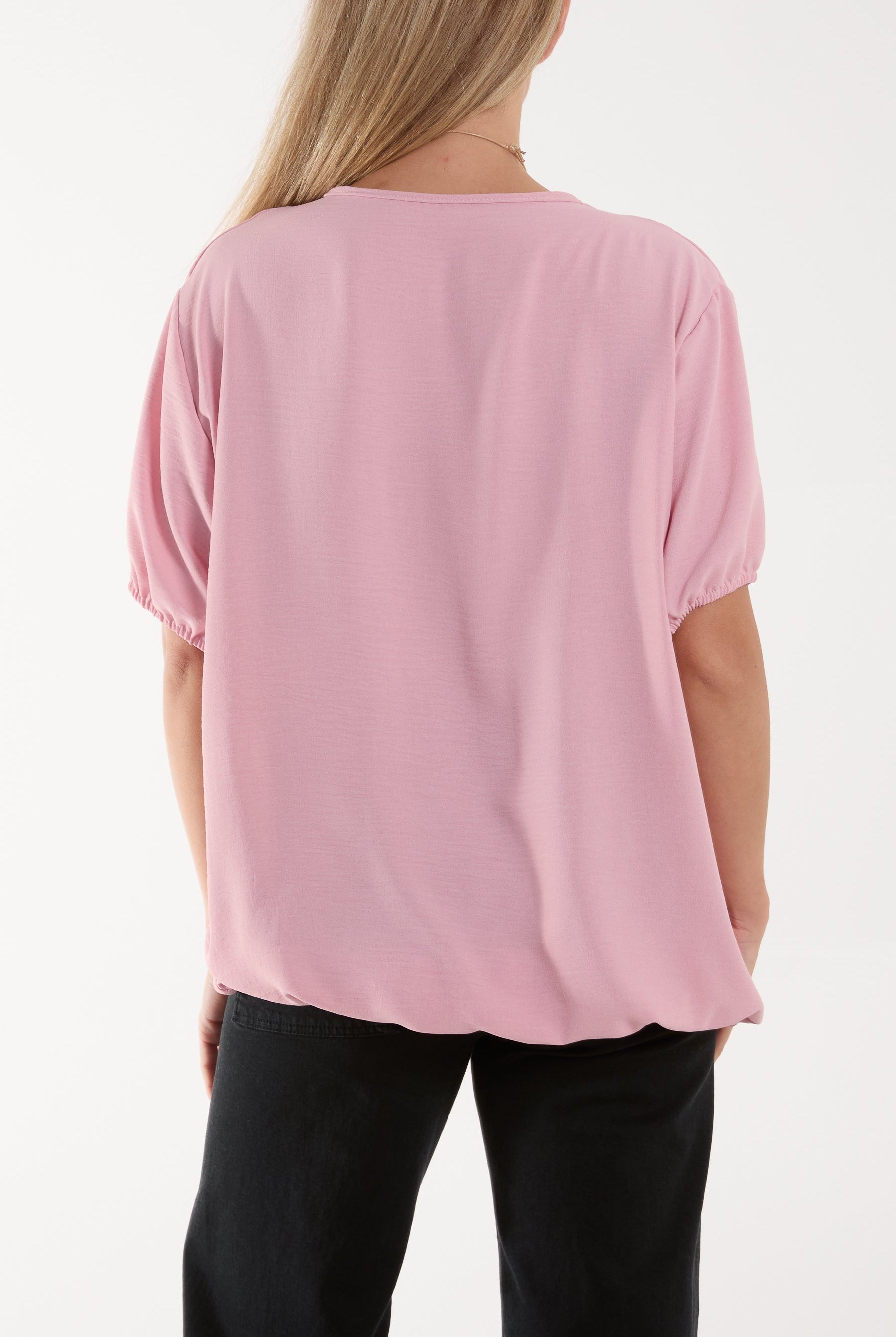 Necklace V-neck Bubble Hem Top Blouses WearAll